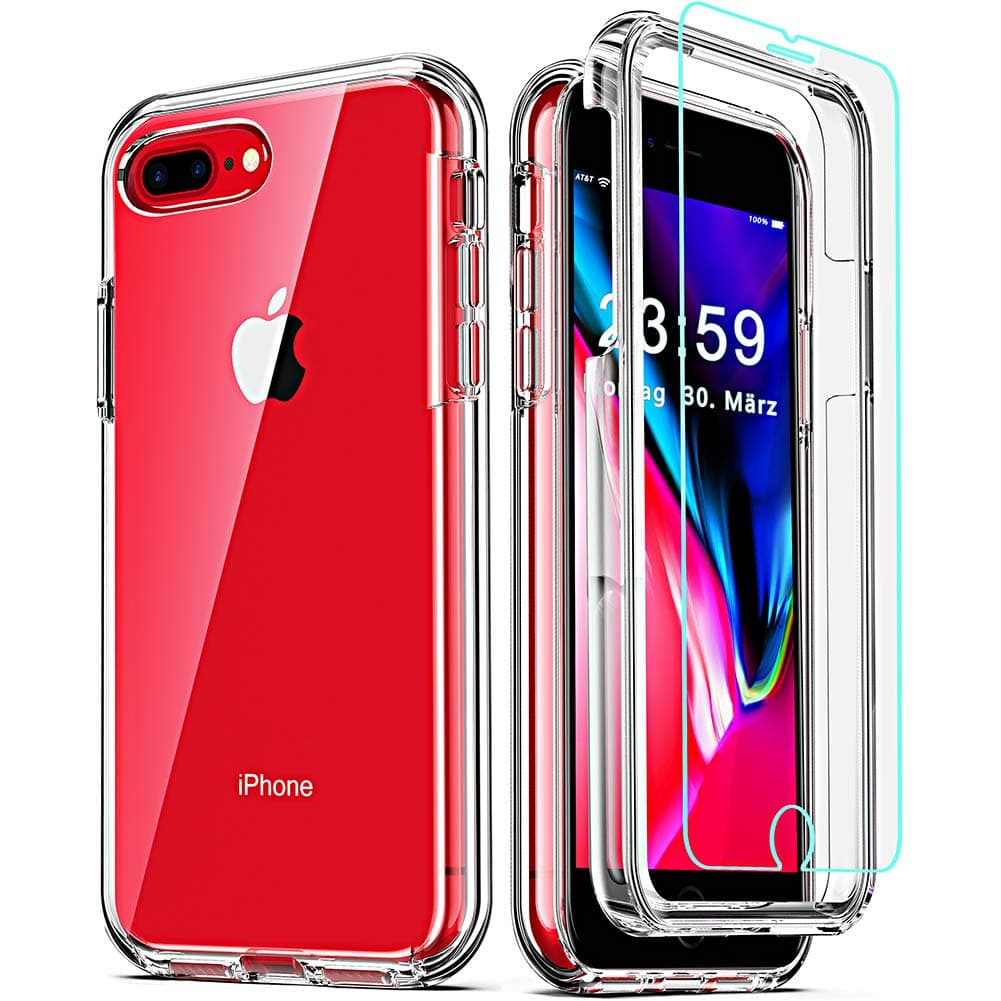 COOLQO for iPhone 8/7 Plus Case, with [2 x Tempered Glass Screen Protector] Clear 360 Full Body Coverage Phone Protective Cover