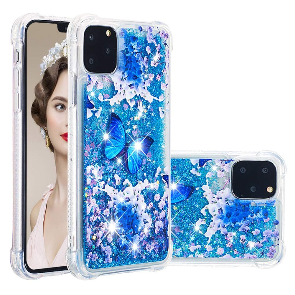 MRSTERUS Case for iPhone 11 Pro Max,Glitter Liquid Sparkle Floating Shiny Quicksand Clear Soft TPU Silicone Shockproof Protective Bumper Thin Cover for iPhone 11 Pro Max 6.5 Butterfly YBL