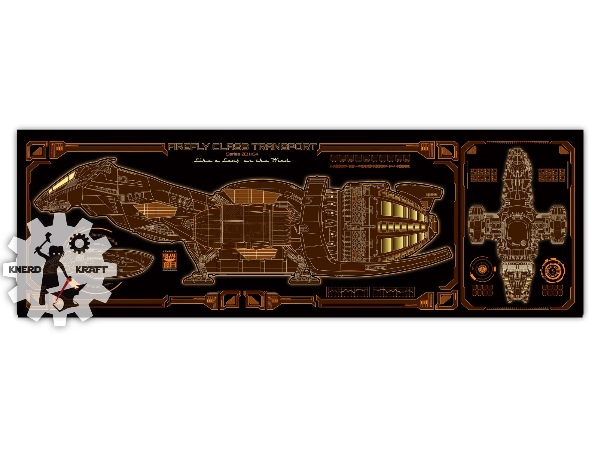 Firefly (Serenity) Class Transport Schematics Print - 36x11.75
