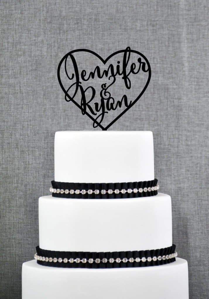 Loihuen Wedding Cake Toppers with First Names Inside Heart Personalized Cake Toppers Elegant Custom Wedding Cake Toppers Engagement Gift