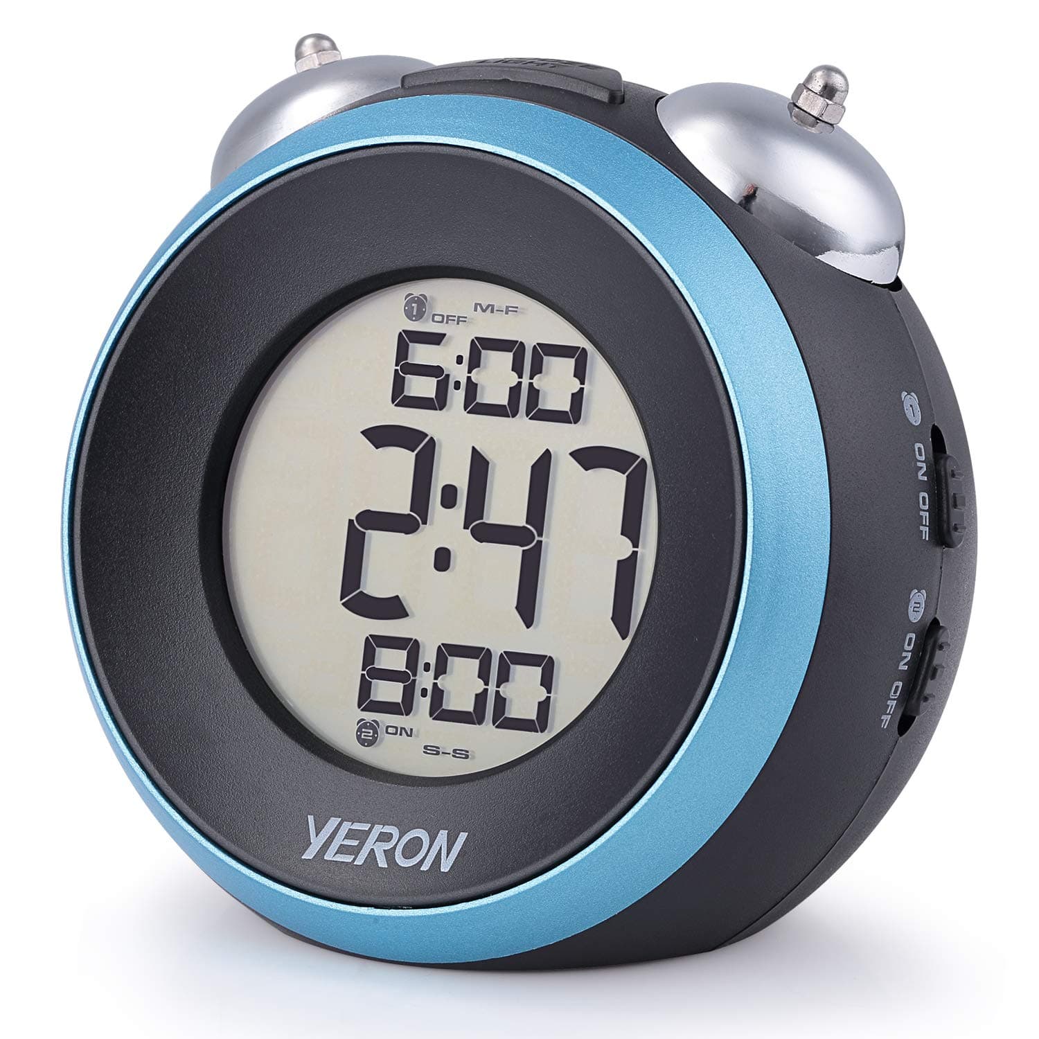 YERON Loud Alarm Clock for Heavy Sleepers, Small Alarm Clock with Snooze Function and Backlight, Dual Alarm Clock Set Up Different Time for Weekday and Weekend, Battery Operated Twin Bell Alarm Clock.