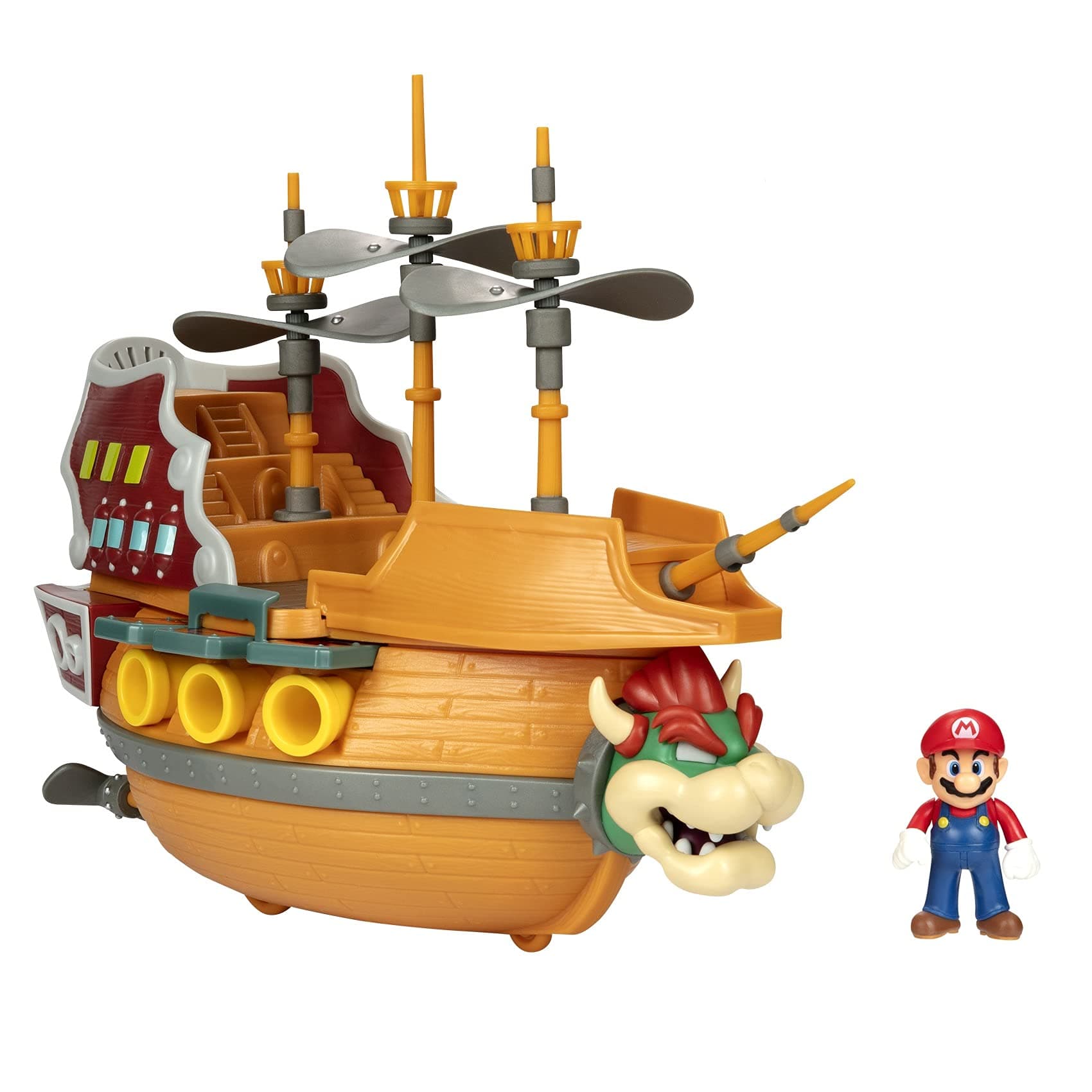 Super Mario Deluxe Bowser's Air Ship Playset with Mario Action Figure – Authentic in-Game Sounds & Spinning Propellers