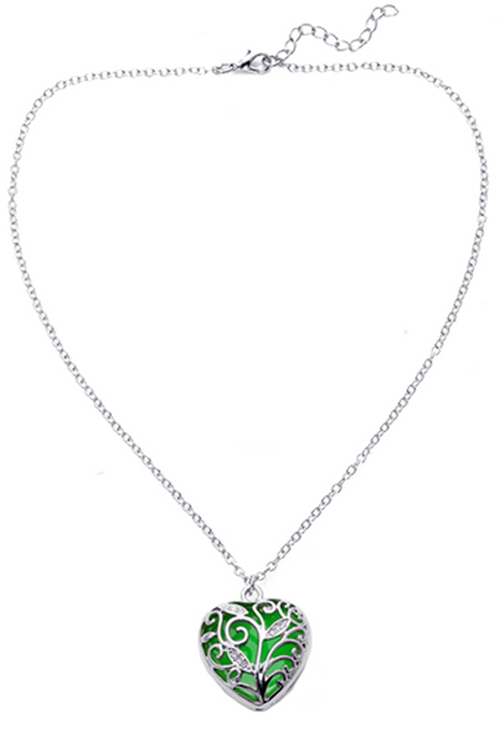 Big Heart Locket Glow in The Dark Necklace Jewelry Pendant Steampunk Fairy Magical (Green)