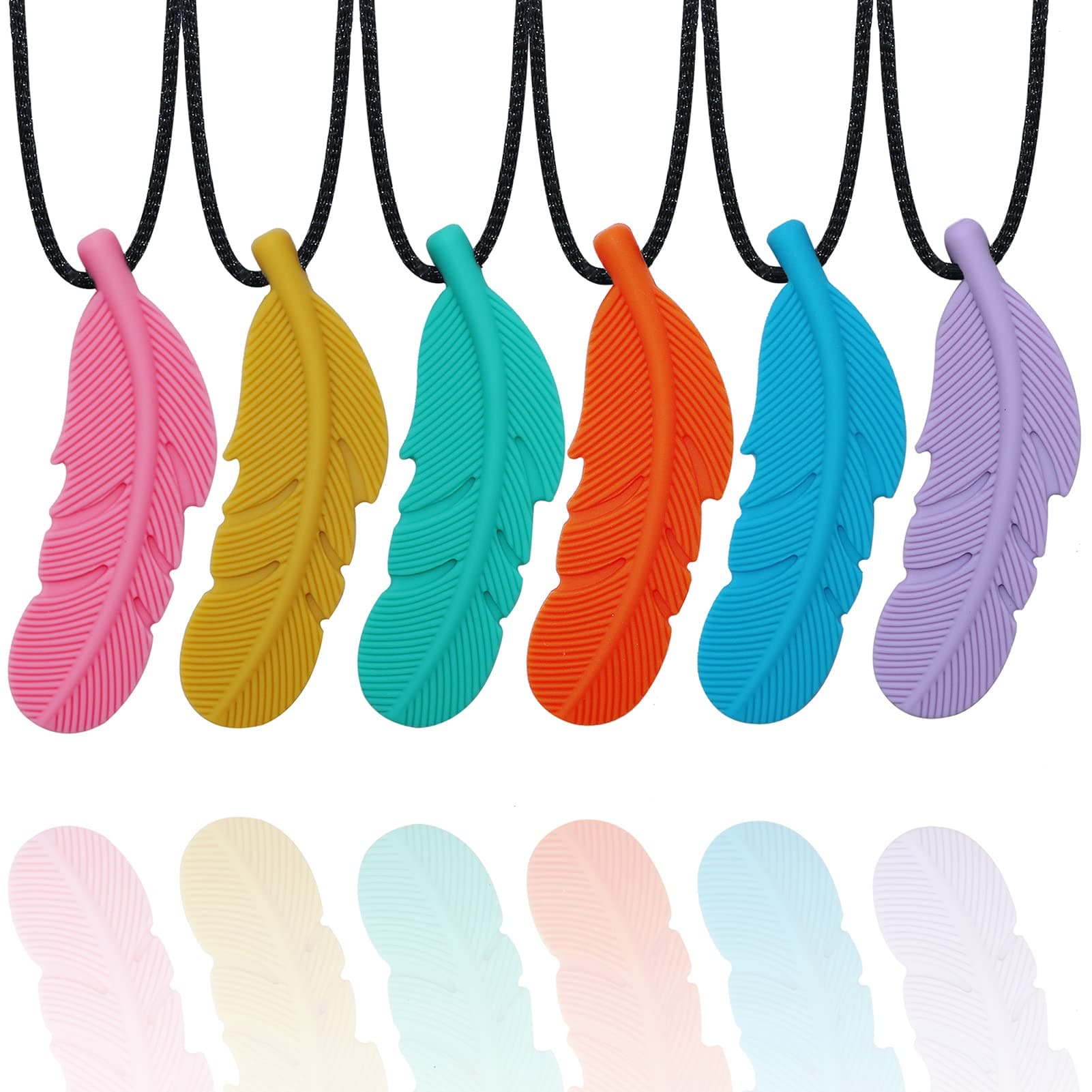 Chew Necklaces for Sensory Adult and Kids, Silicone Feather Chewy Necklace for Autism, ADHD, Chewing, Oral Motor Therapy Tools for Mild Chewers