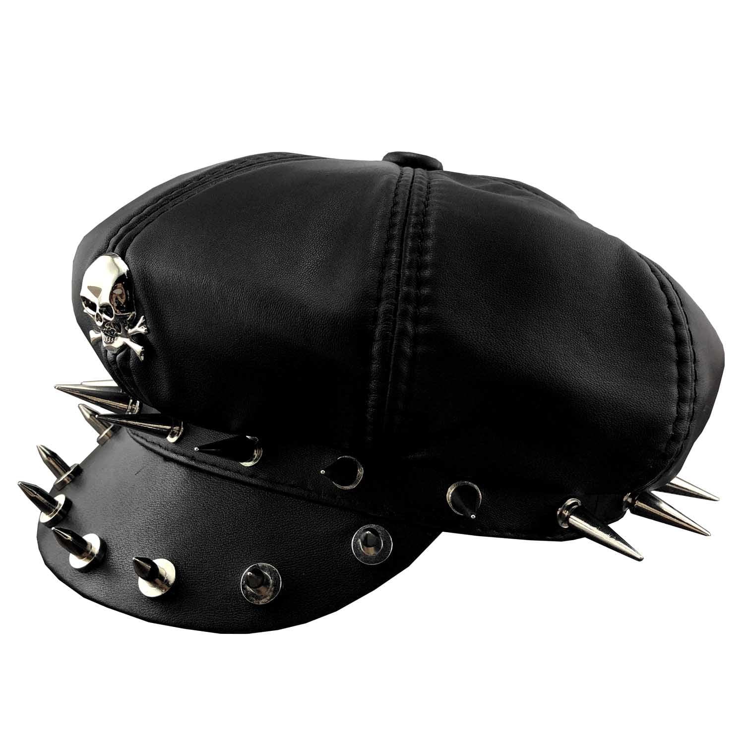 vogueteenCool Punk Rock Skull Spike Cap Biker Newsboy Flat Cap Mens Women Unisex