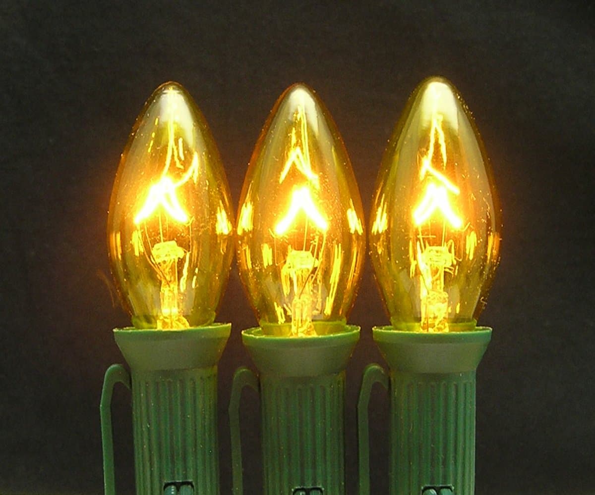 7 Watt C7 Transparent Outdoor Patio Party Christmas Novelty Replacement Bulbs, 25 Pack (Yellow)