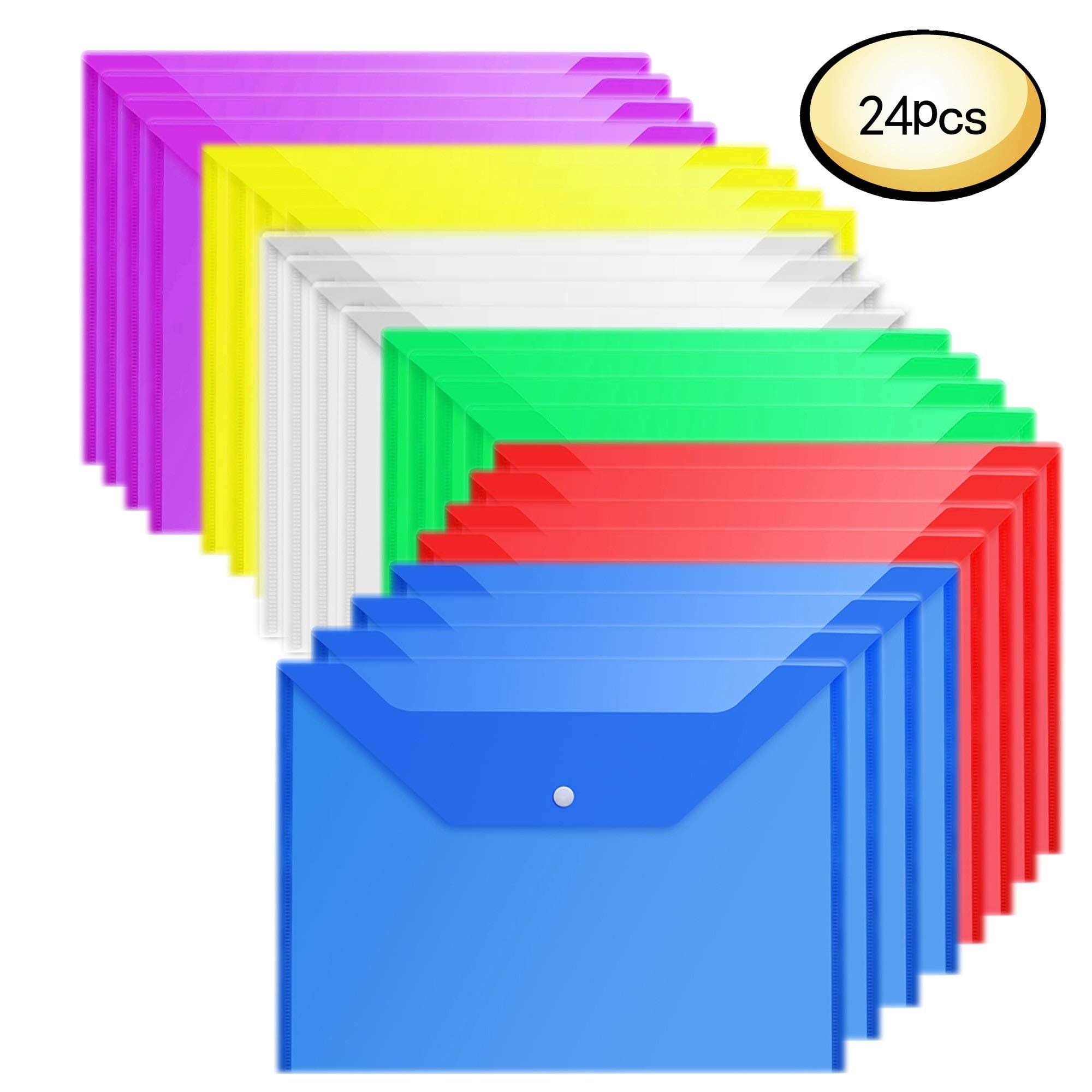 Premium Envelope Poly Envelope Plastic Envelopes With Snap Button Quality Clear Document Folder for A4 Size (24 Filling Envelopes)