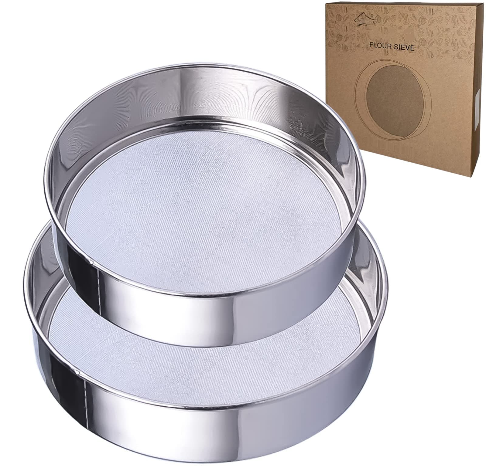 SPX Sieve Fine Mesh, Stainless Steel Round Sifter for Baking, Flour Sieve, 8 Inch 40 Mesh and 6 Inch 60 Mesh, 2PCS