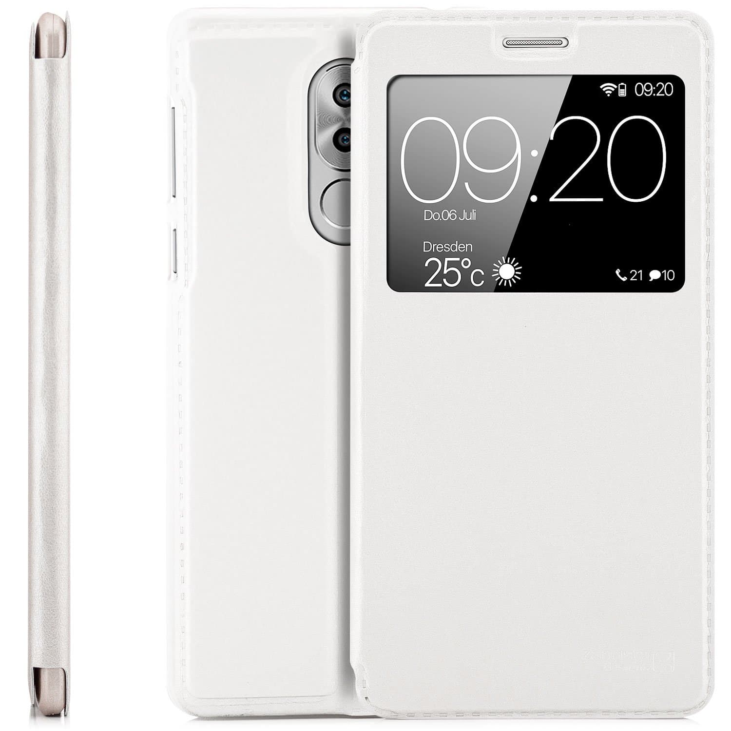 Huawei Honor 6X / GR5 2017 Case Protector Flip Cover [Zanasta Designs] Phone Wallet / View Flip Case with Window, High Quality Premium [Slim Profile] White