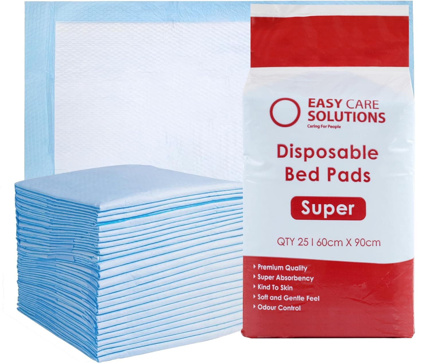 25 x Easy Care Solutions 60 x 90 cm Super | Premium Disposable Incontinence Bed Pads | High Absorbency Underpads, Bed Mats, Mattress Protectors, Incontinence Pads | 1 Pack of 25