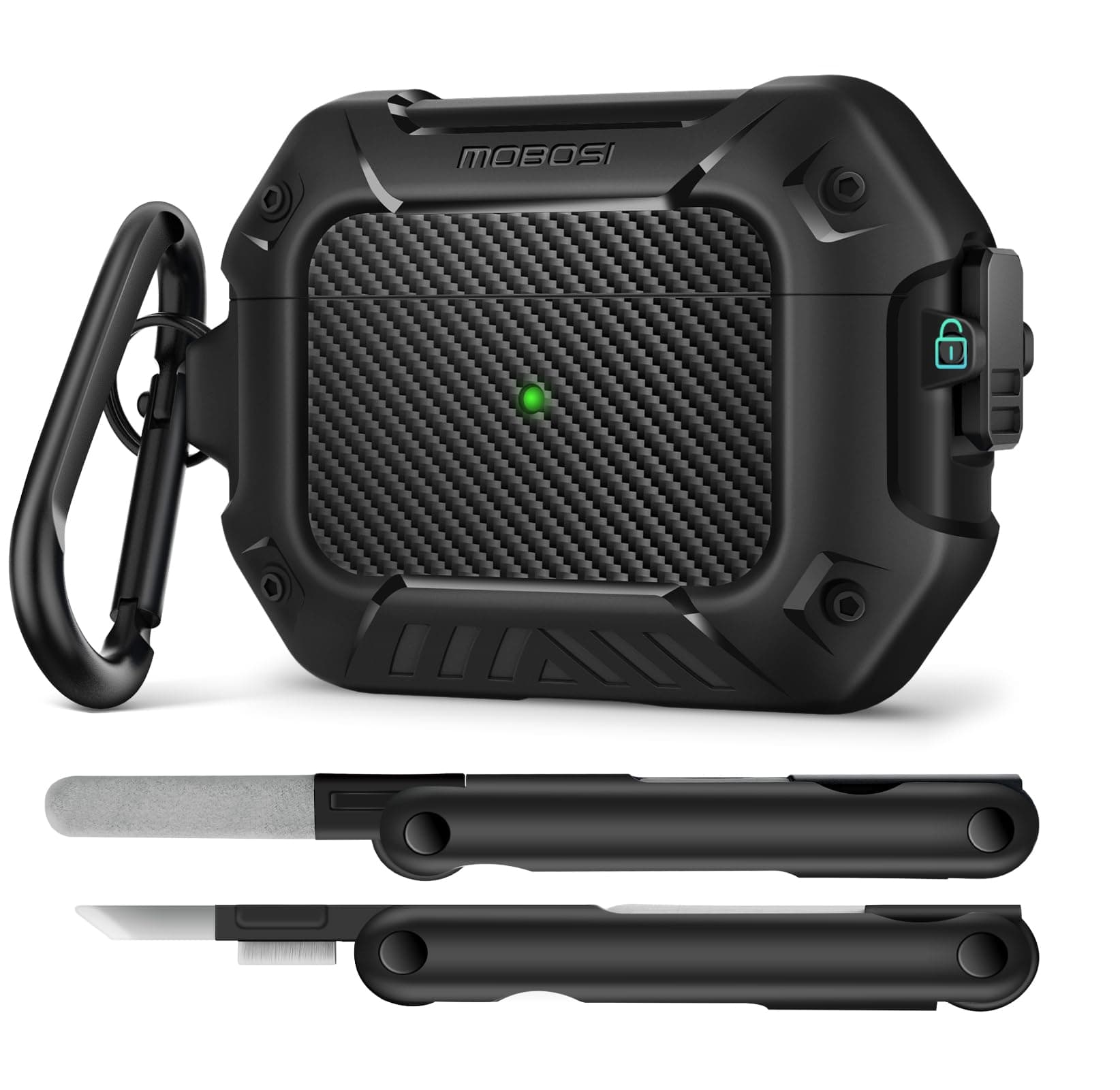 MOBOSI for AirPods Pro 2 Case, Compatible with AirPod 2nd Generation Cover [Compatible with MagSafe] with Lock&Keychain&Cleaner Kit, Full Body Shockproof Protective Hard Shell (2023), Black | with Cleaner Kit, Case Cover, with Lock & Keychain, Full Body Shockproof, 2023/2022/2019, Black