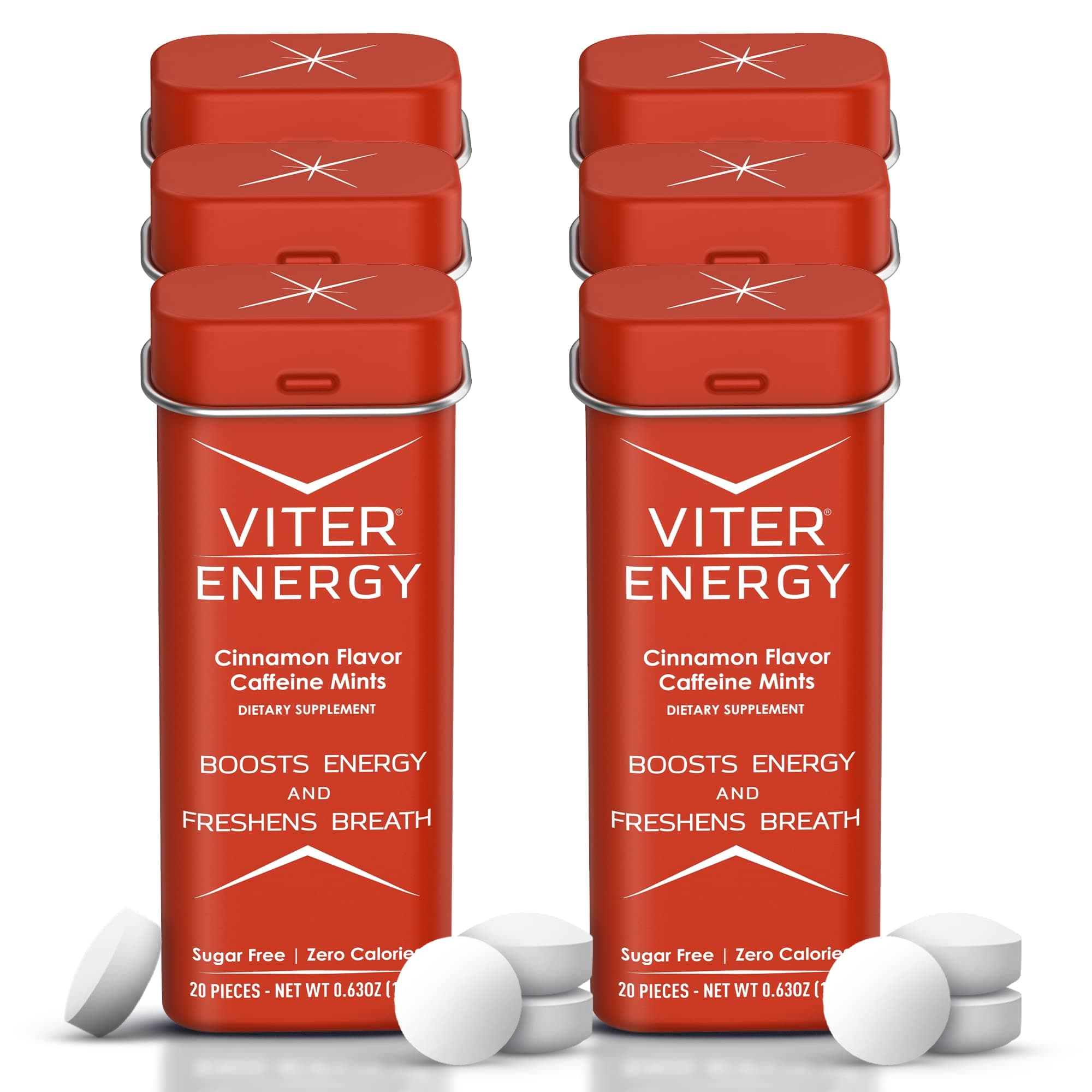 - Viter Energy Caffeine Mints (120 Pieces) - 40mg Caffeine, Sugar Free, Vegan, B Vitamins Complex, Energy Supplement Caffeine Pills (Cinnamon, 6 Pack)