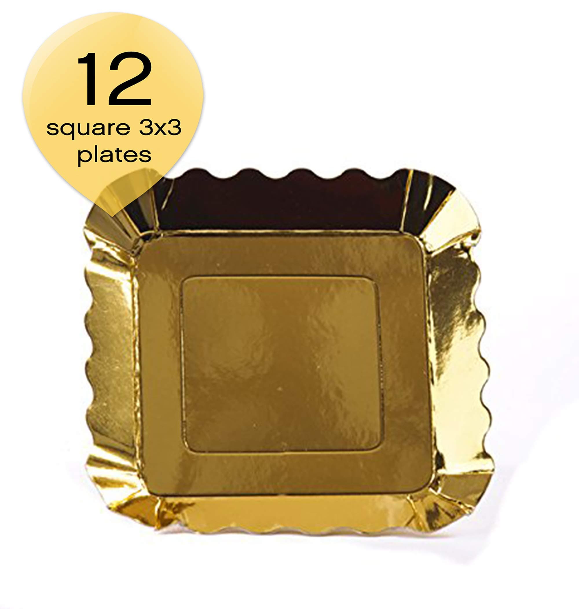 Simply Baked Small Paper Appetizer Plate, 3" Square, Metallic Gold
