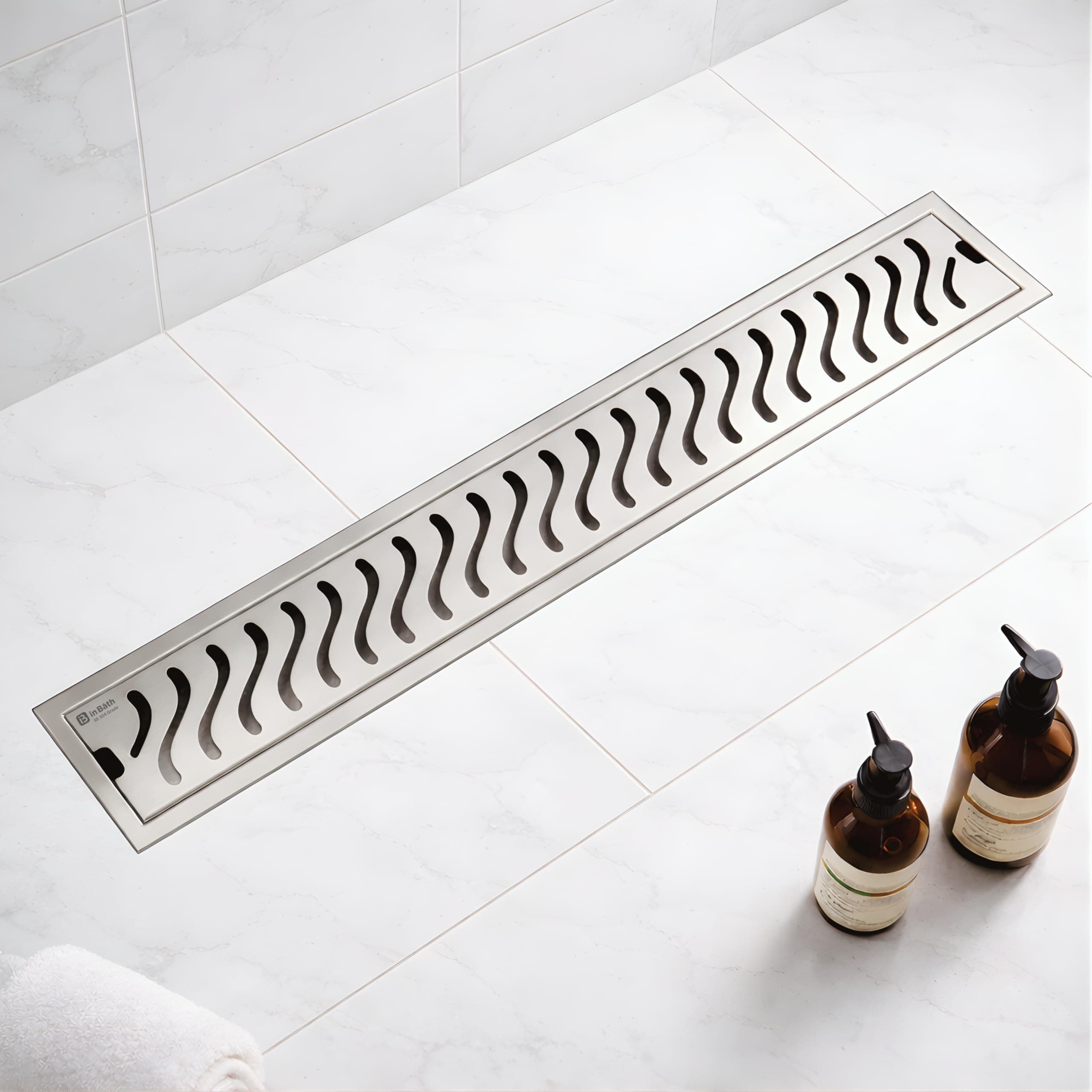 InBath Wave Shower Drain Channel with Collar| 24x4 Inches Shower Drainer| Floor Drain|Stainless Steel 304 Grade| Side Hole Type