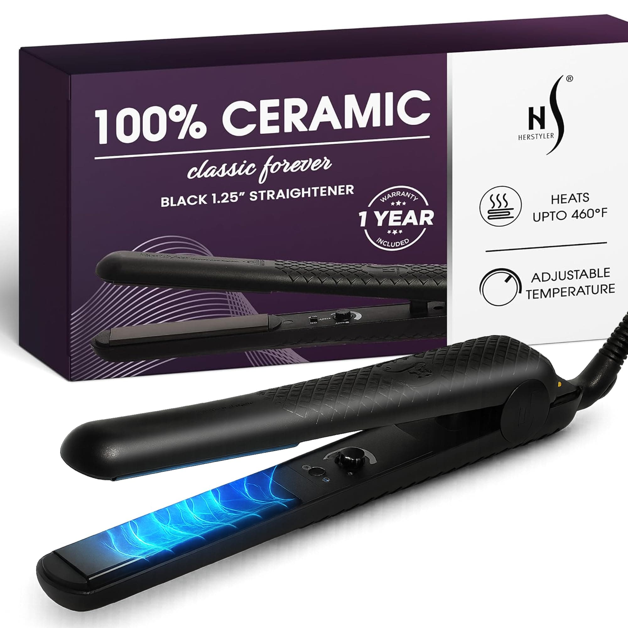 Forever Straightening Flat Iron - Travel Friendly Dual Voltage Flat Iron 1.25 inch - Ceramic Hair Straightener for Silken Hair - Negative Ion Technology to Fight Frizz
