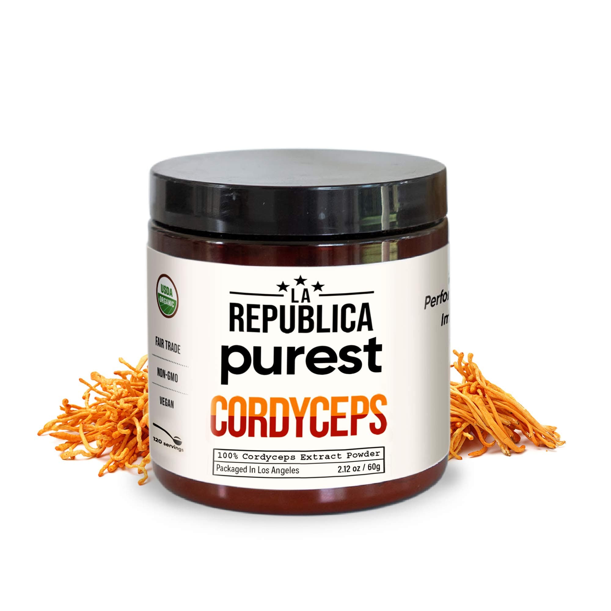 La Republica Cordyceps Mushroom Powder (120 Servings), No Mycelium or Fillers, USDA Organic Cordyceps Extract, Fair Trade & Vegan, USA Made