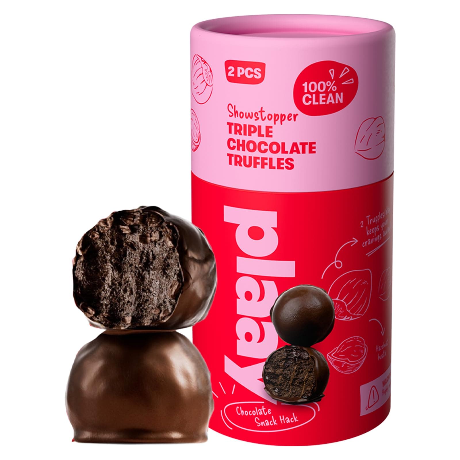 Plaay Triple Chocolate Truffles – Rich Dark Chocolate with Chocolate Chips & Cocoa Nibs – Clean Ingredients, Guilt-Free Indulgence, Keto-Friendly and Made with Premium Ingredients – 30g