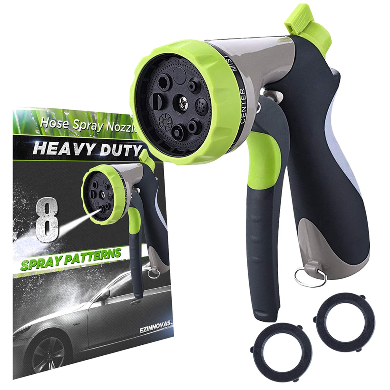 Garden Hose Nozzle Spray Nozzle Heavy Duty High Pressure - Garden Sprayer Nozzle Hand - 8 Adjustable Watering Patterns - Pistol Grip front Trigger - Suitable for Car Wash, Pet wash and Watering Plants