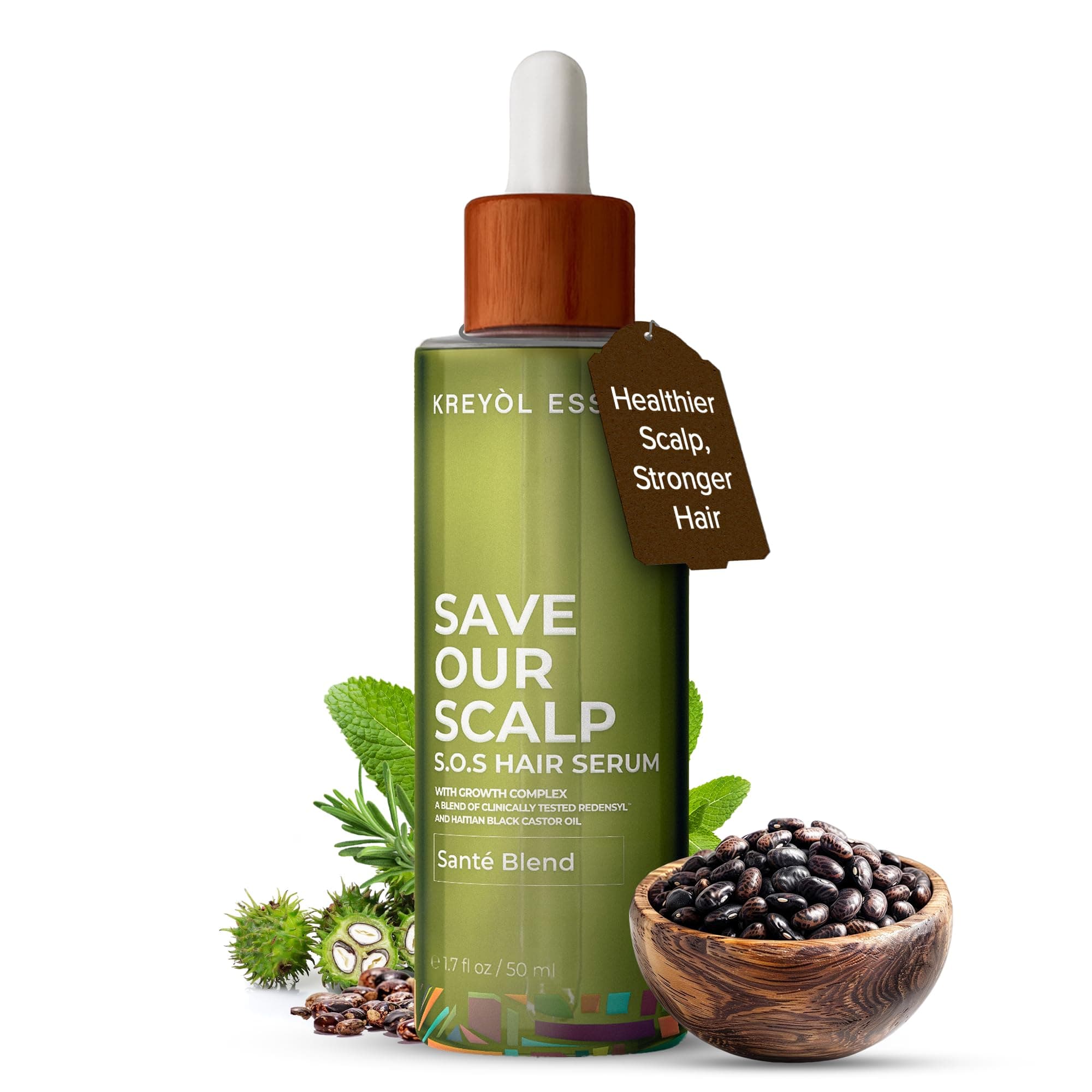 Kreyol Essence - Save Our Scalp Serum (S.O.S Serum) - Redensyl + Haitian Black Castor oil, Fuller Looking Hair, Cold Pressed Castor Oil, Natural Ingredients 1.7 oz