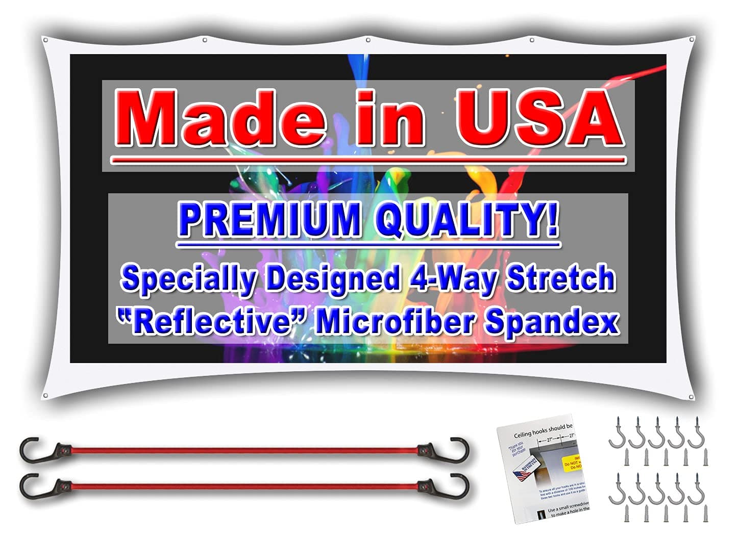 StretchScreenUSA120†inch Portable Spandex Projector Screen. Complete Kit Includes 5’x9’ Stretch Fabric Material & Hardware for Indoor or Outdoor Back Yard Movie Screen use. 3D DL