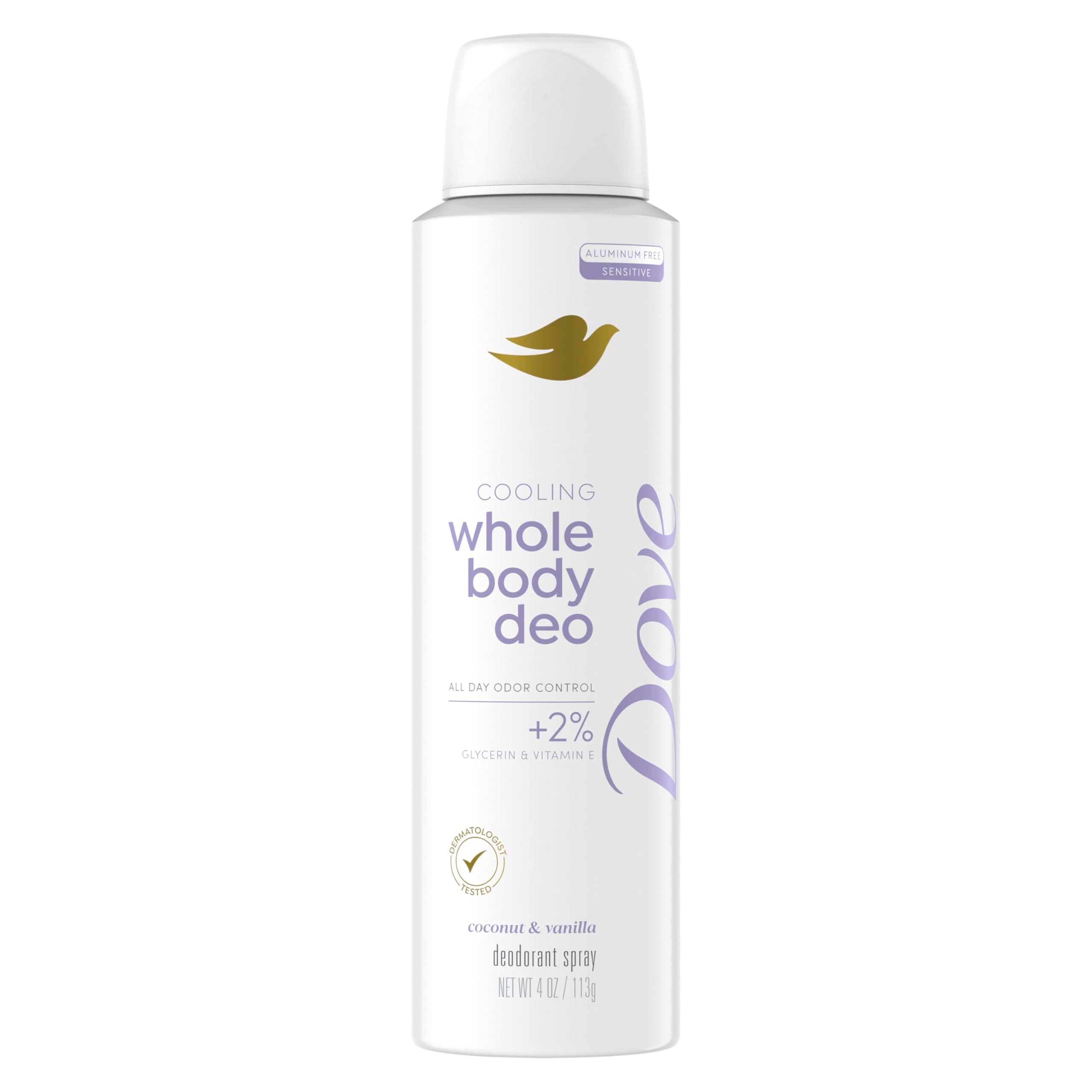 Whole Body Deo Aluminum Free Invisible Spray Deodorant Coconut & Vanilla for 72h Odor Control 4 oz