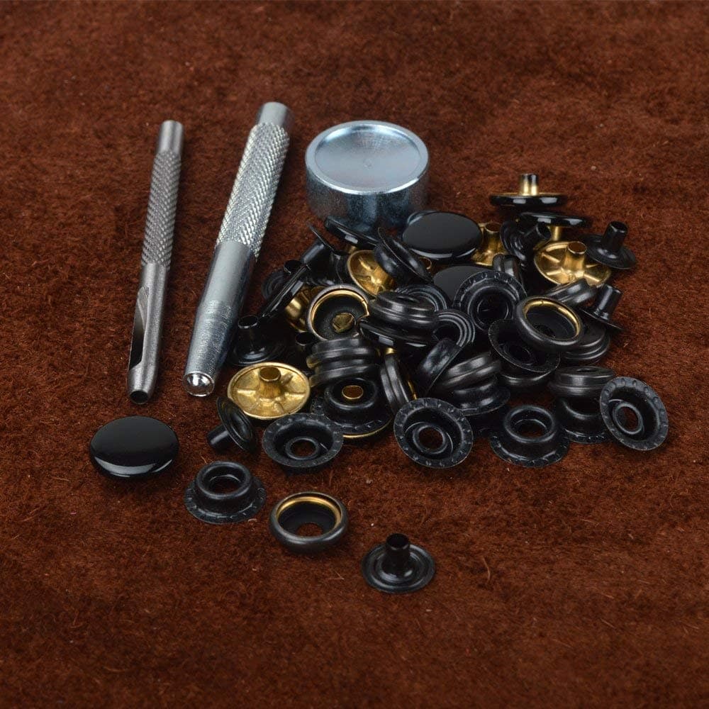 15 Completed Sets Black Shinny 15mm Snap Fasteners Poppers Press Studs Sewing Buttons with Die Punch Tools Sets Kit For Clothing , leather craft , jackets , bags