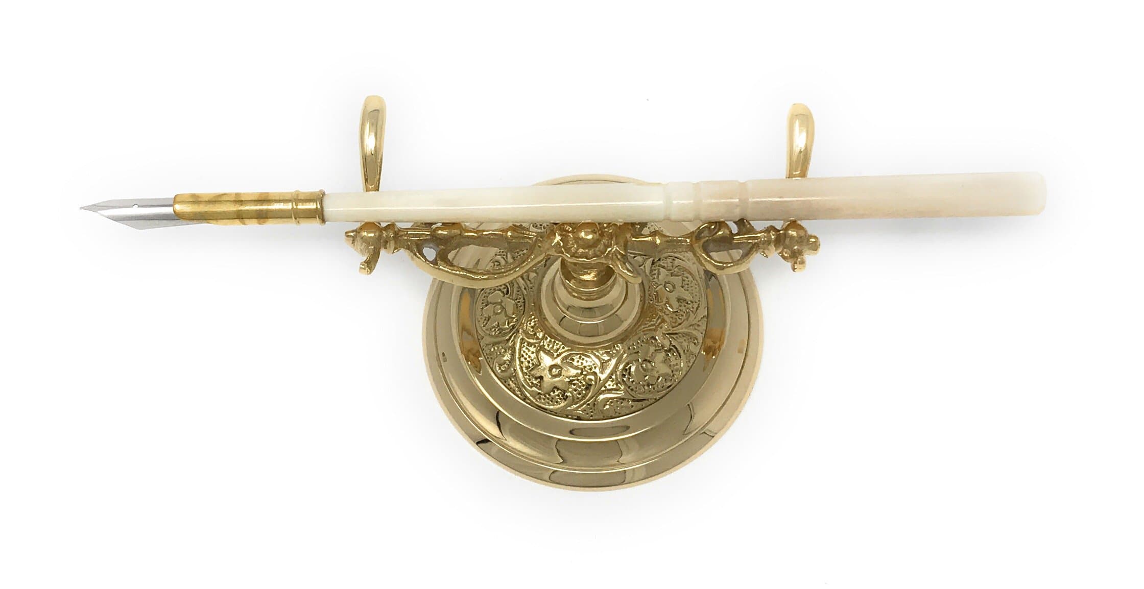 Madison Bay Company Ornate Vintage Style Brass Holder and Ox Bone Pen Set