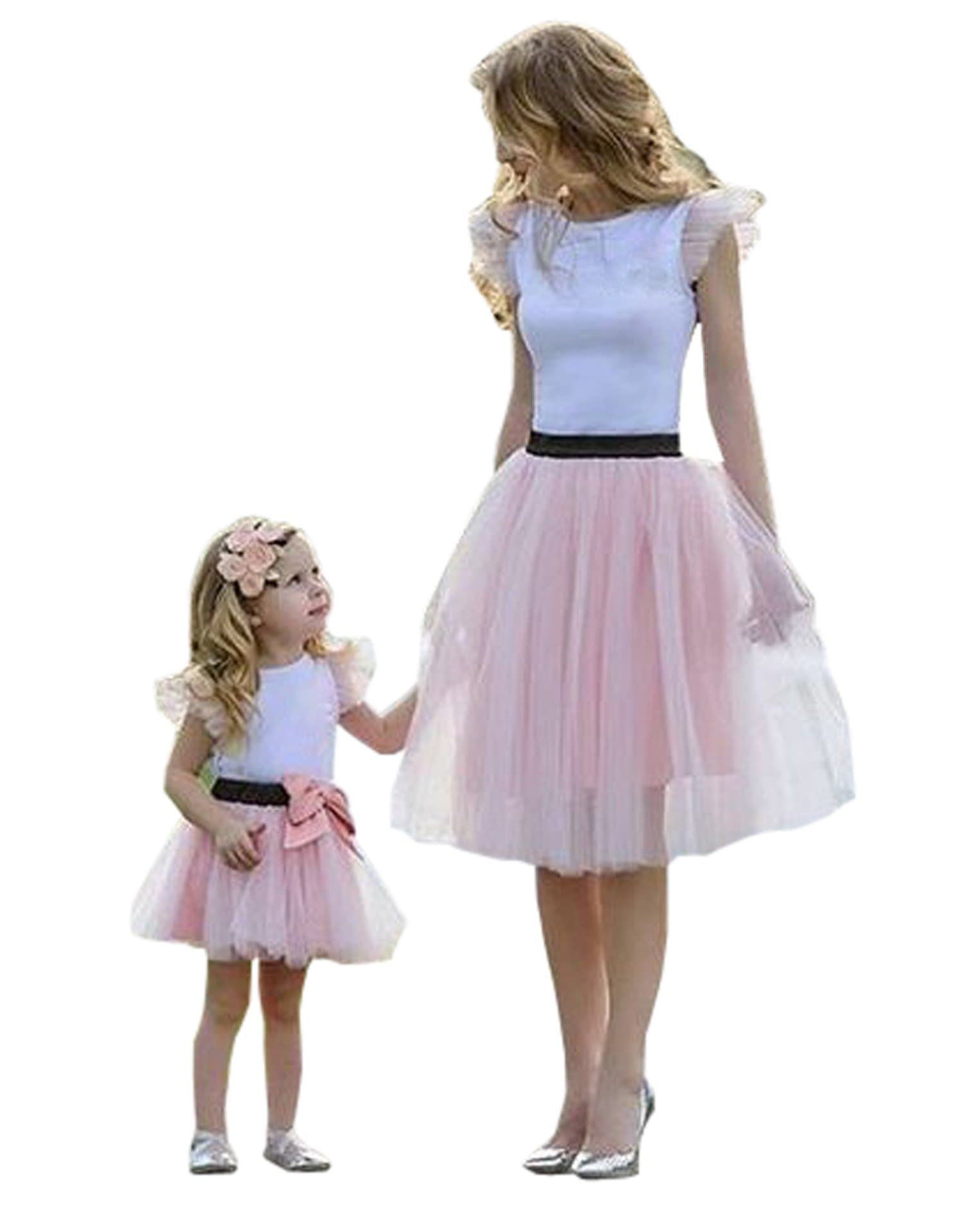 Family Mom and Daughter Matching Outfit Tshirt Top+Tutu Skirt Clothes Set