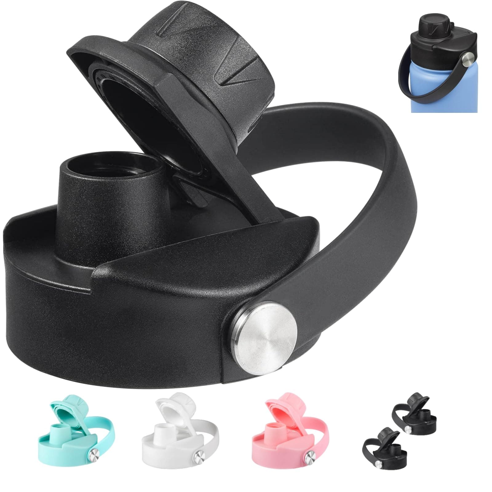 Lid for Hydro Flask 32/40/64 oz Wide Mouth, Replacement Chug Cap with Flex Handle, BPA Free, Dishwasher Safe, Top Water Bottle Accessory, Black