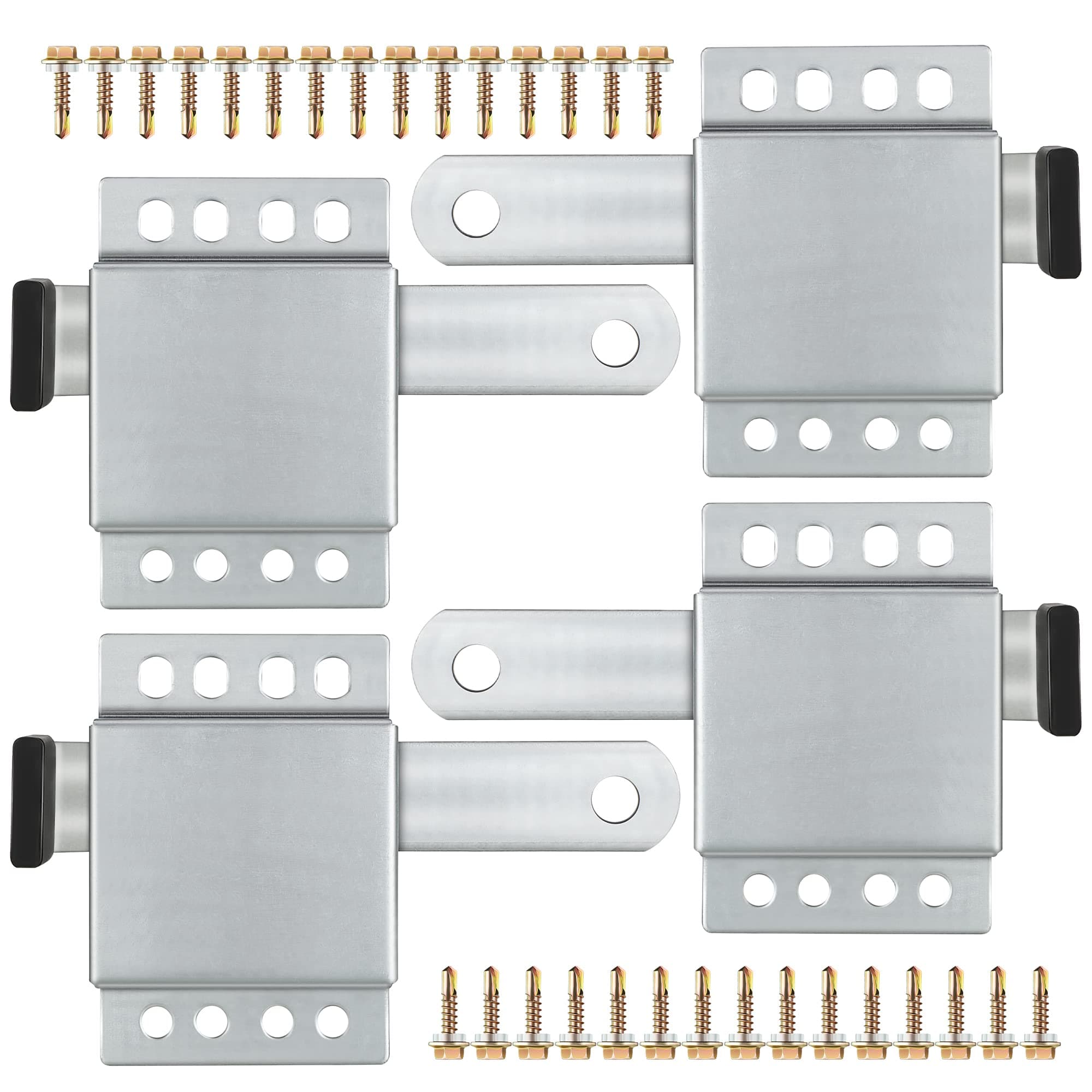 4 Pack Garage Door Side Lock with Self Tapping Screws, Heavy Duty Inside Deadlock Dual Side Lock Part, Galvanized Steel, for Door Security Slide Latch Assembly Replacement, Black PVC Handle Cover