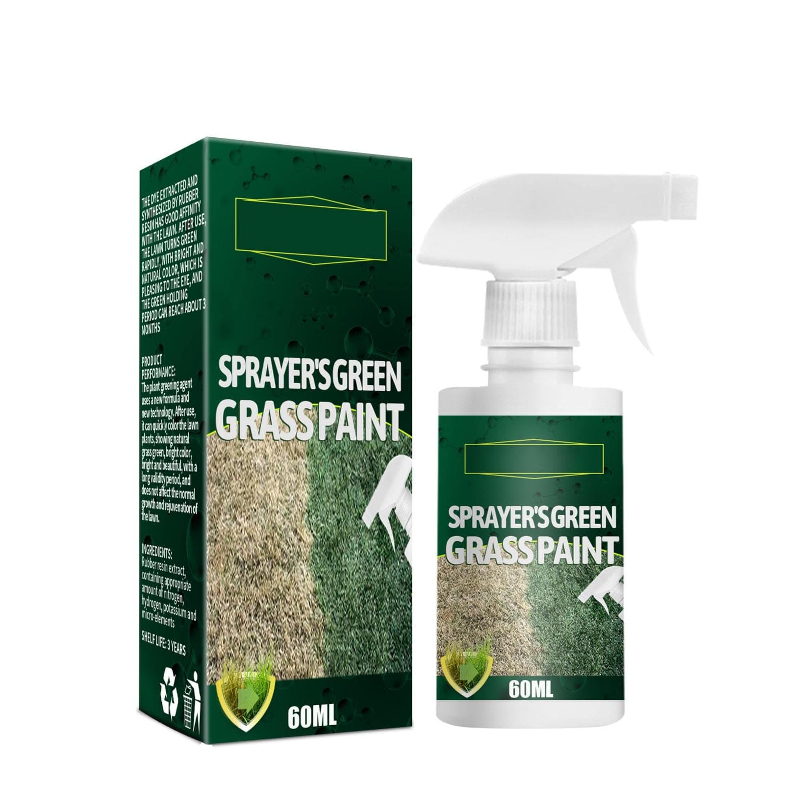 60ml Lawn Dye，Grass Paint Spray for Lawns，100 Safe, All-natural Ingredients to Create a Green Spray Paint Grass and Lawn Fast-Acting Colorant for a Wide Variety of Grasses.