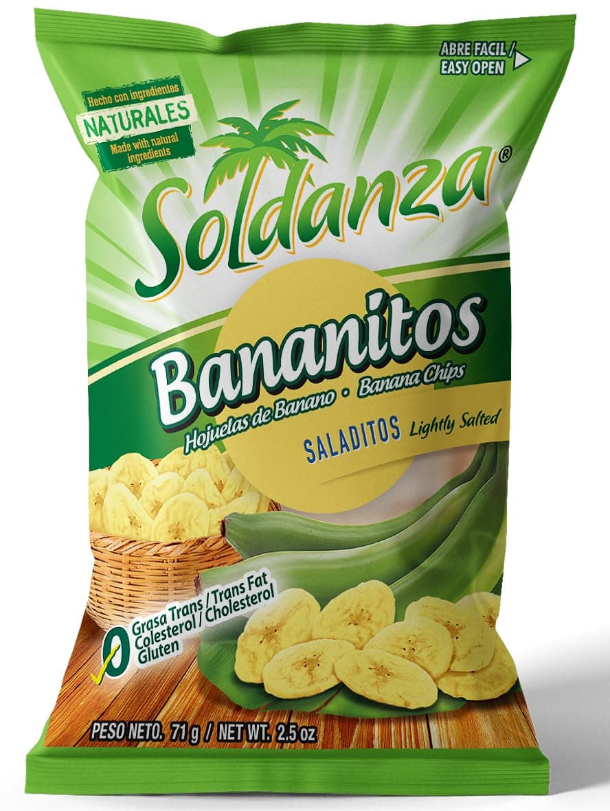 Soldanza Banana Chips, 24 Pieces, 100% Natural, Gluten Free, Cholesterol Free, No Trans Fat, Natural Snack, Lightly Salted Crispy Banana Chips