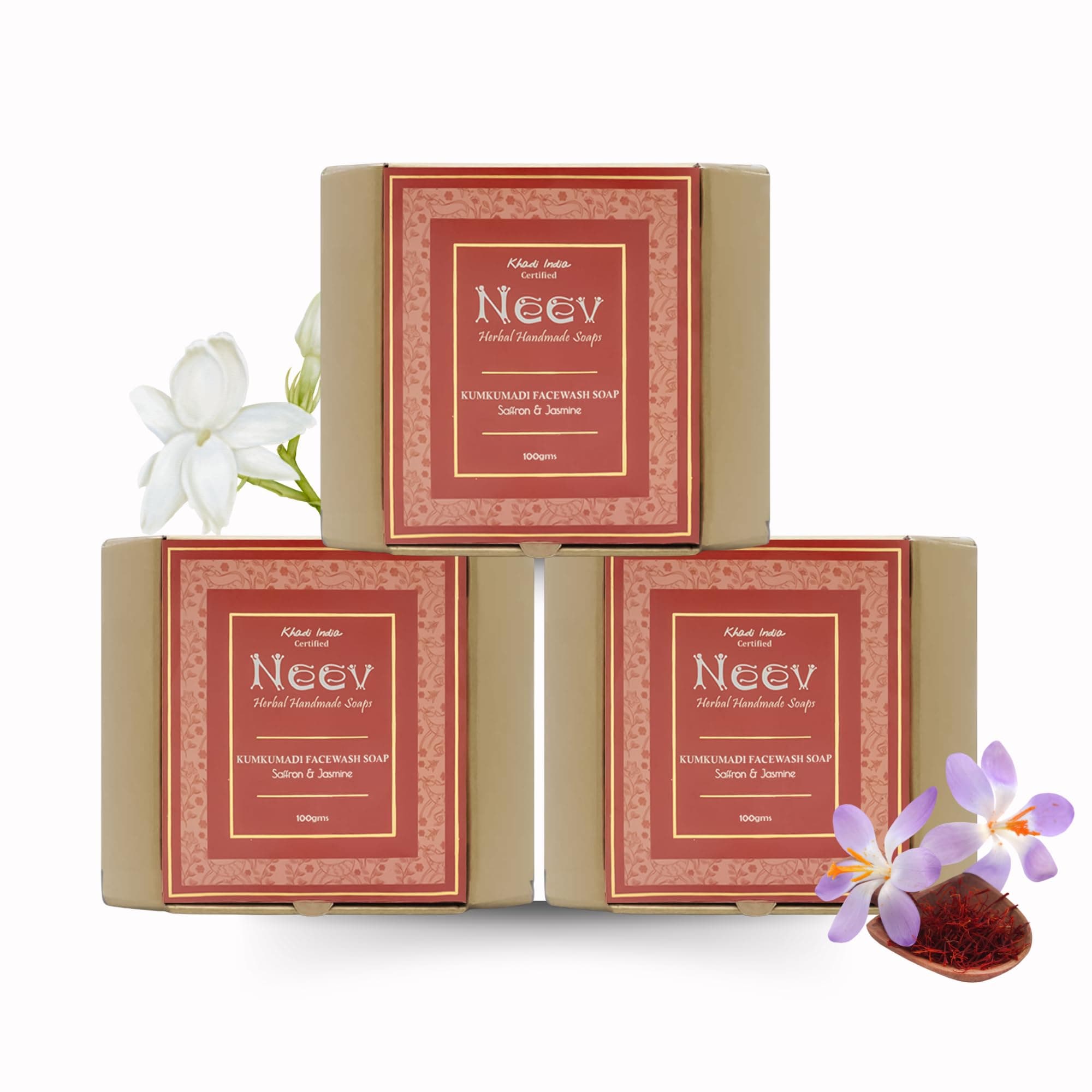 Neev Herbal Handmade Kumkumadi Soap � Zero Chemicals, 100% Organic & Luxuriously Nourishing | Set of 3 (100g Each) for a Natural Glow