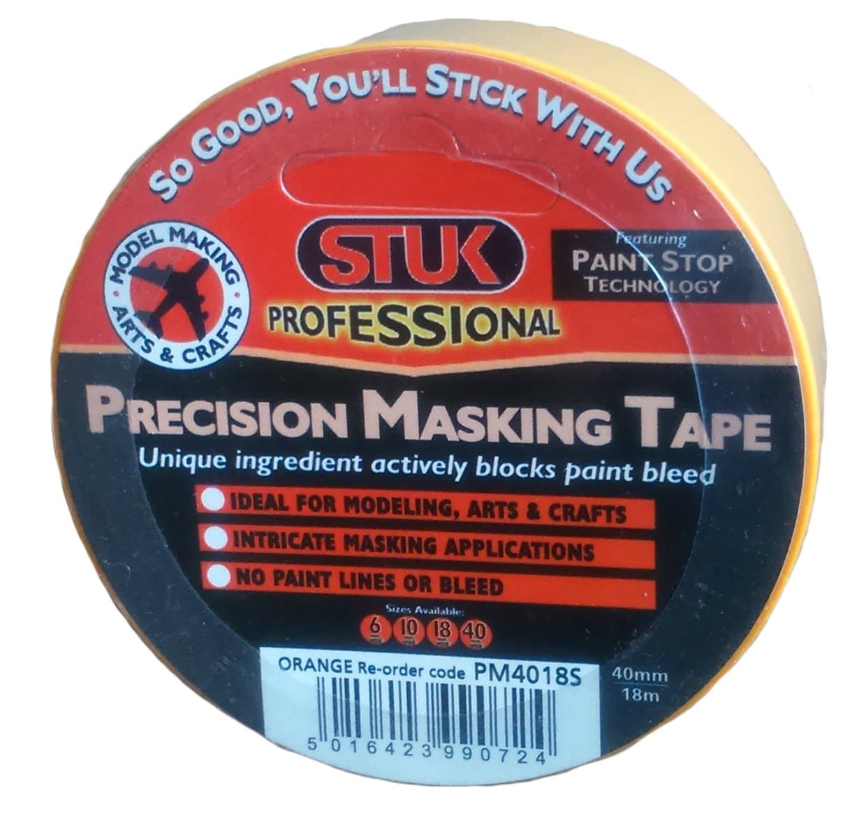 STUK Professional PM4018S 40 mm x 18 m Precision Masking Modelling Tape - Orange