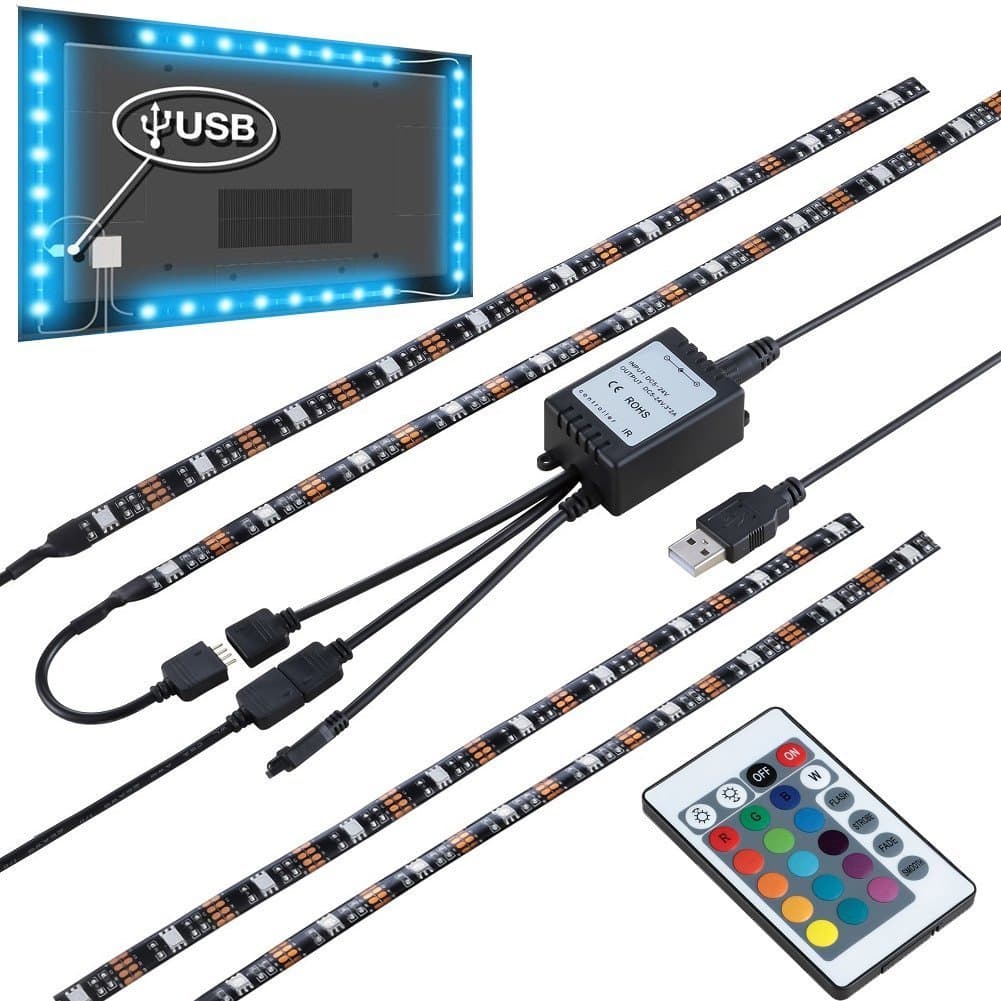 Mutiwin Bias Lighting for HDTV USB Powered TV Backlighting, Home Theater Accent lighting Kit With Remote Control,(RGB,set of 4)