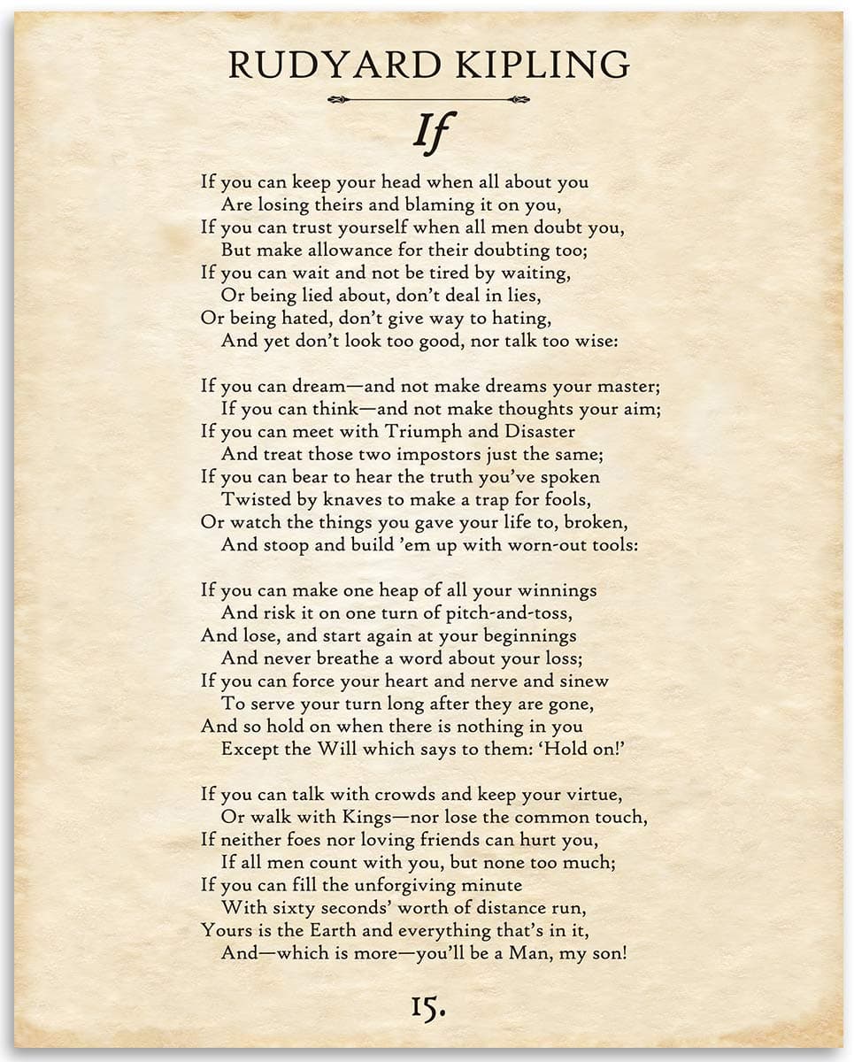 If by Rudyard Kipling Wall Art - 11x14 Unframed Typography If Poem Book Page Print - Poem Print - Great Gift for Poetry Fans and Inspirational and Motivational Decor for Home and Office