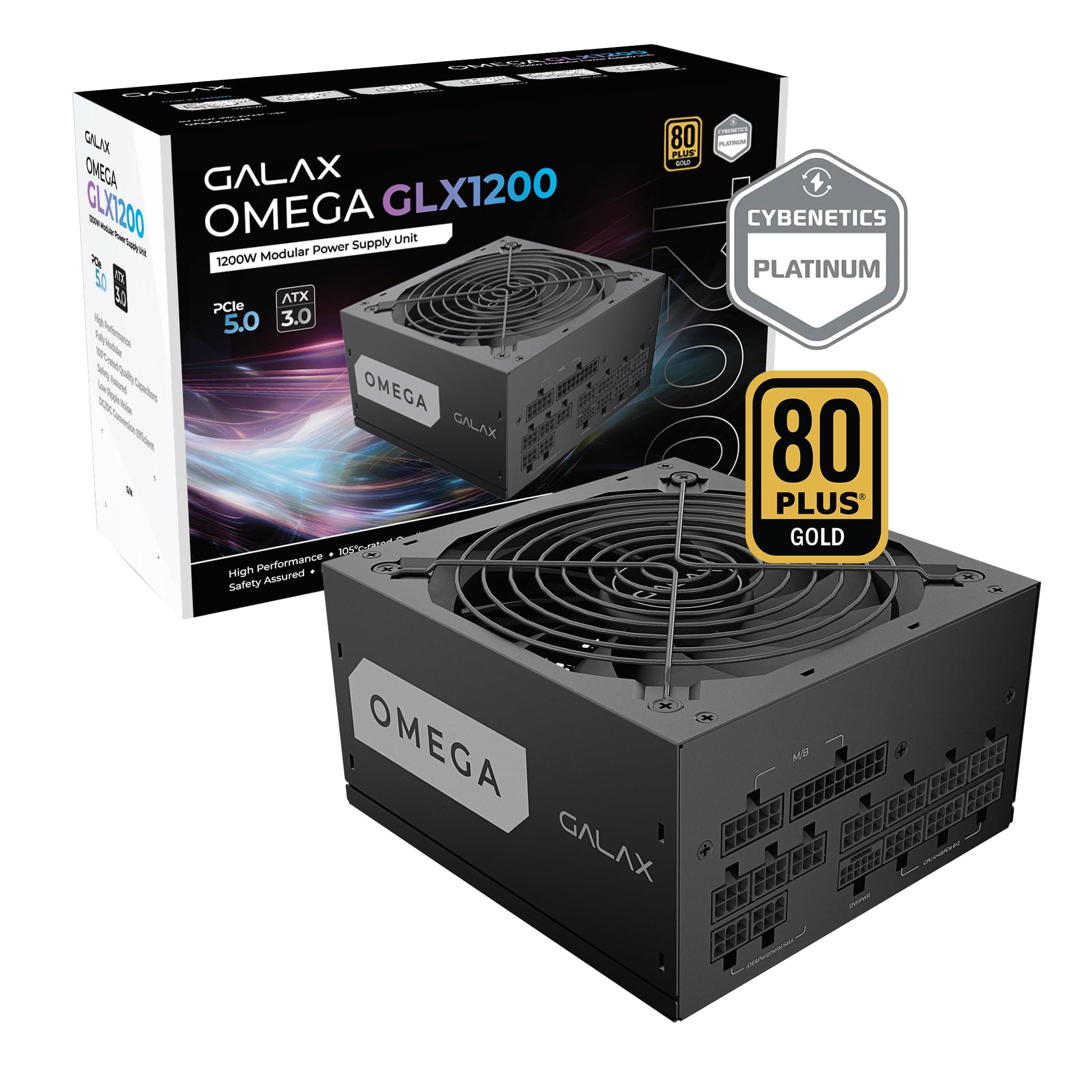 GALAXOmega GLX1200 PSU (2024) - 1200 Watt- 80+ Gold Certified/Cybenetics Platinum/Fully Modular/Sleeved Cables/ATX 3.0 Gaming Power Supply (1st & ONLY Double Certification Brand)