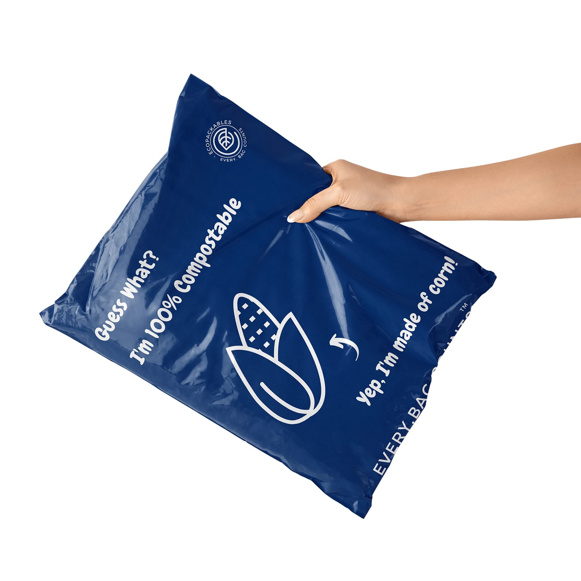 10x13 Inch Compostable Poly Mailers. Eco-Friendly Biodegradable Eco Mailers -50 pcs- Shipping Delivery Bags, Pouches, Natural Supplies Corn Starch Envelopes. Blue/White