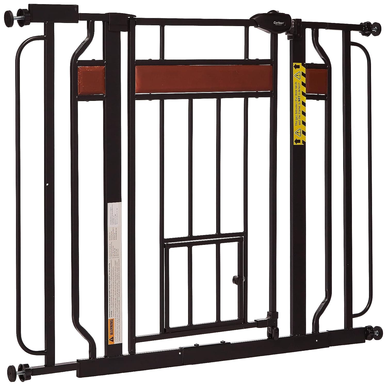 Carlson Home Design Extra Wide Walk Thru Pet Gate with Small Pet Door, Includes Décor Hardwood, 4-Inch Extension Kit, Pressure Mount Kit and Wall Mount Kit