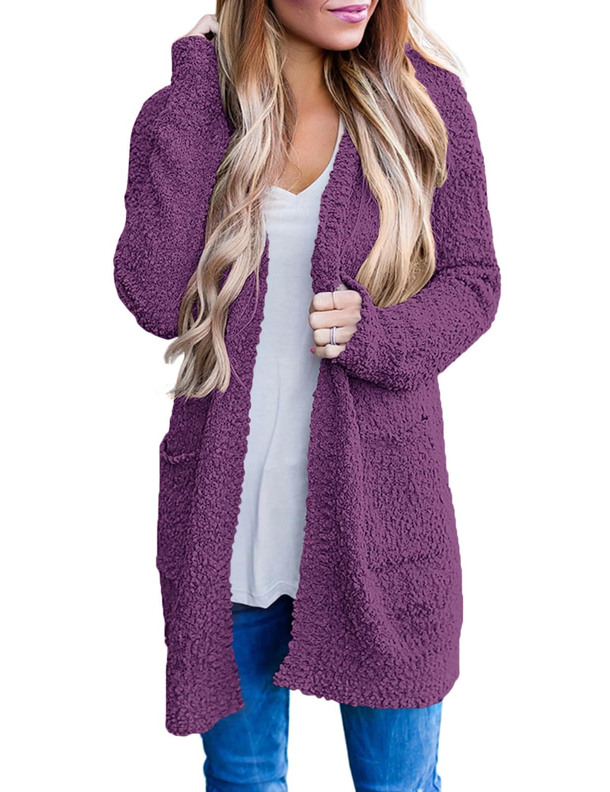 MEROKEETY Women's Long Sleeve Soft Chunky Knit Sweater Open Front Cardigans Outwear Coat
