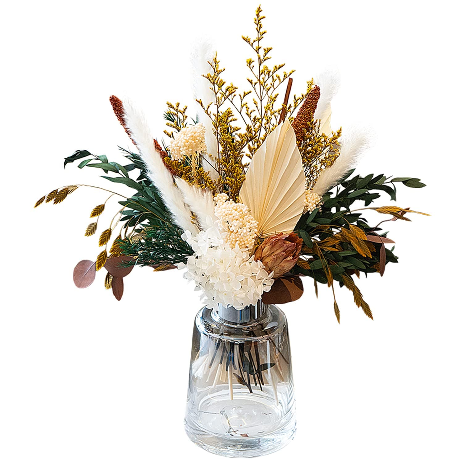 Dried Flower Bouquet - Boho Pampas Grass Decor, Fall Floral Arrangements with Eucalyptus, Plams, Hydrangea, Rustic Bouquet for Vase, Boho Table Centerpiece, Bohemia Home Wedding Decoration