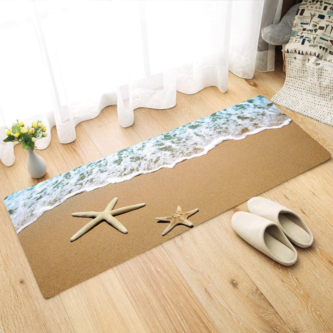 Status 3D Printed Nylon Bedside Runner/Kitchen Runner/Drawing Room Runner Size: 57 cm X 140 cm (Pack of 1) (Sea Star Print)