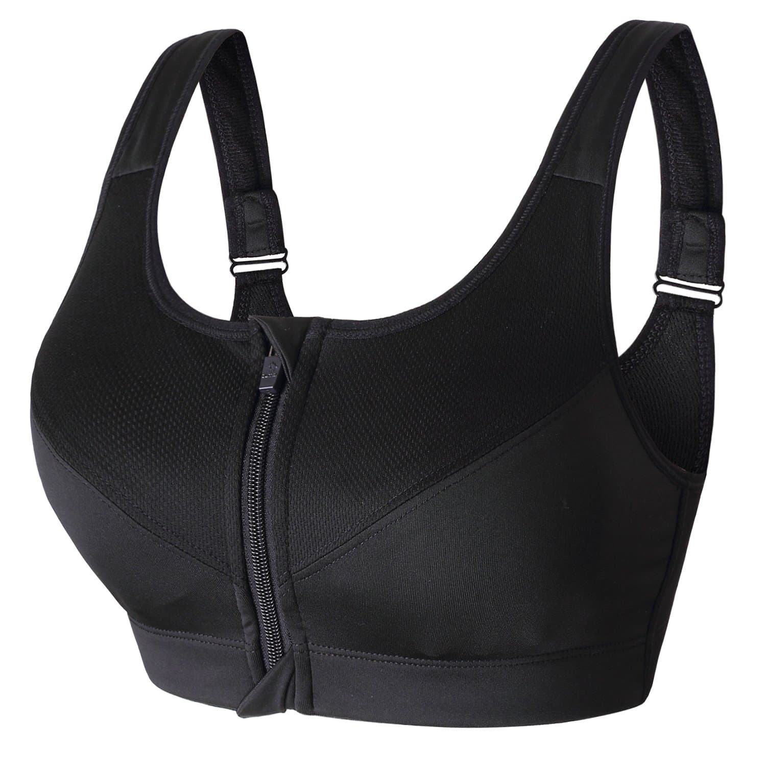Newlashua Women's High Support Push Up Zip Front Close Padded Sports Bra M Black