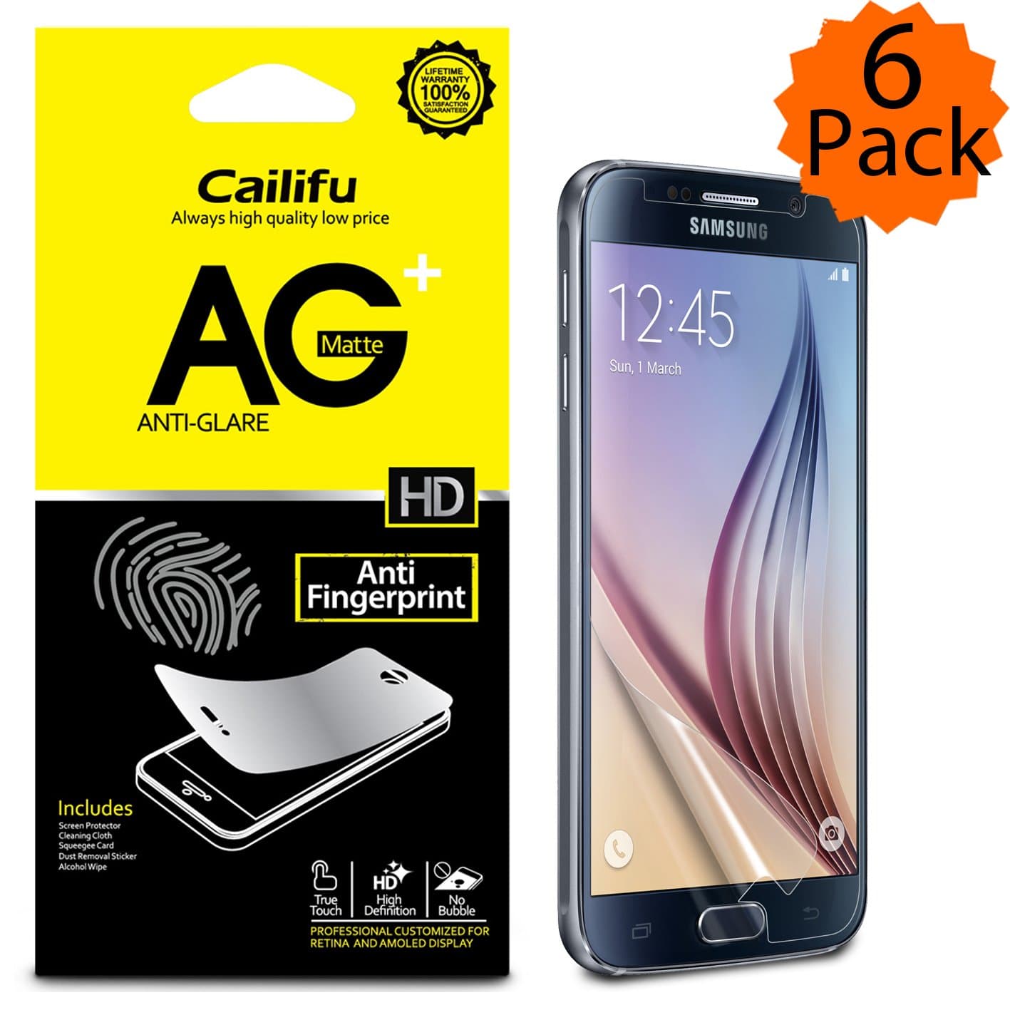 Cailifu [ Matte ] Samsung Galaxy S6 Highest Quality Premium Anti-Glare and Anti-Fingerprint Screen protector with Lifetime Replacement Warranty [6-Pack] - Retail Packaging 2015