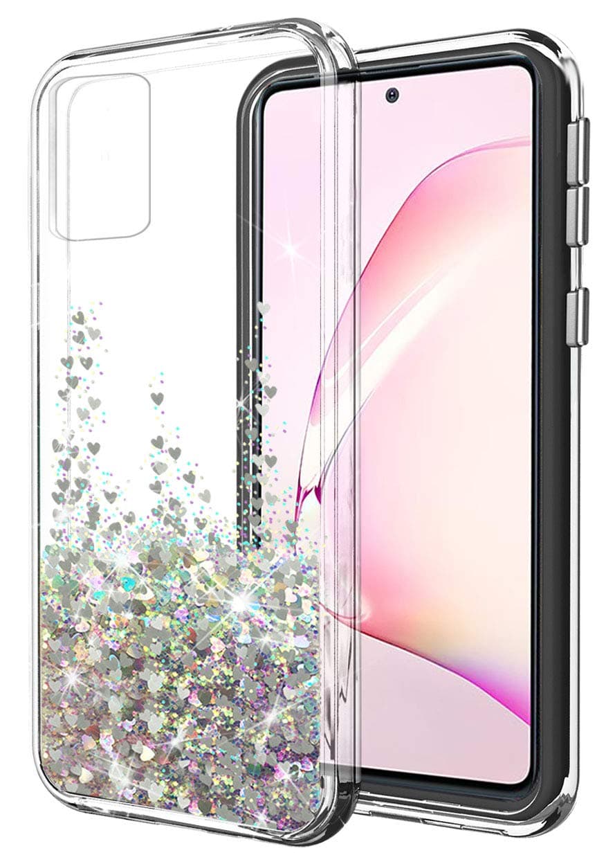 SunStory Galaxy Note 10 Lite Case (2020),Galaxy A81 Case,Galaxy M60S Case,with Moving Shiny Quicksand Glitter,Clear Double Protection PC and TPU Case for Samsung Galaxy Note 10 Lite (Silver)