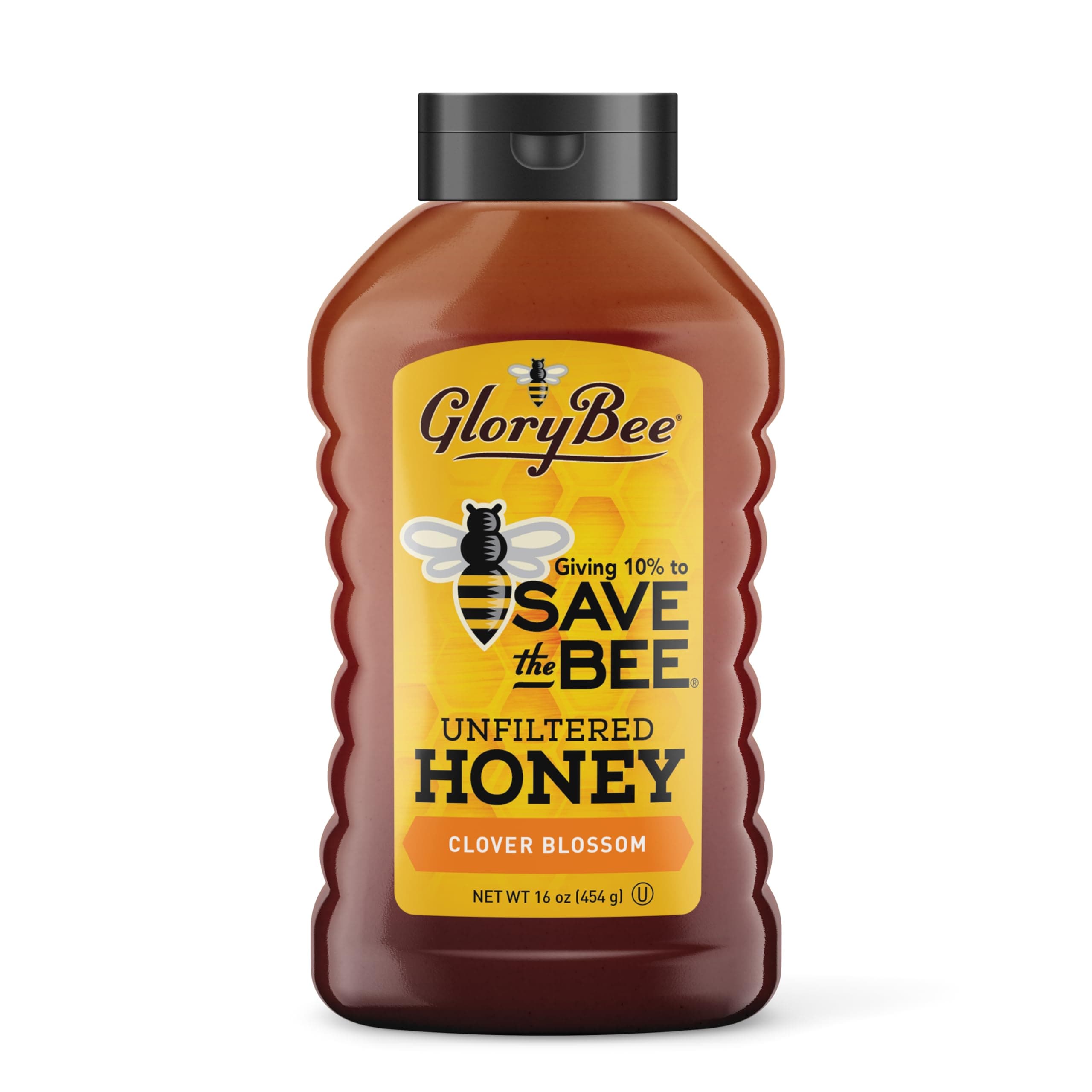 GloryBeePure Clover Blossom Honey, 16 oz, Unfiltered, Portion of sales is donated to SAVE-the-BEE, Made-in-U.S.A, Family-Owned, Sweeten Dishes & Beverages