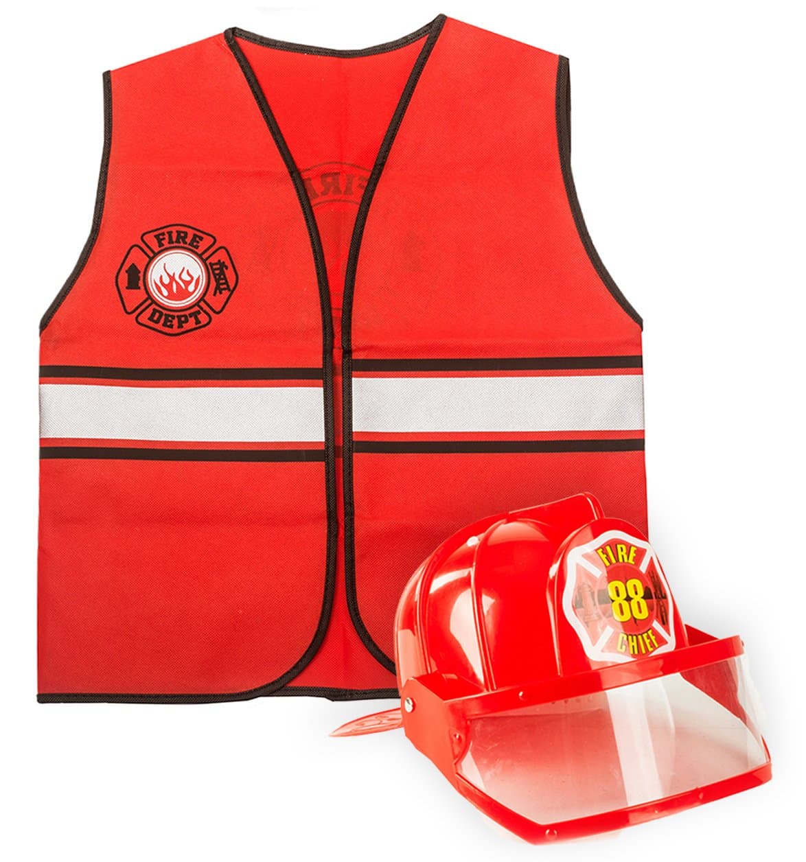 Fireman Costume - Construction & Occupation Costume (Red Fireman Hat & Vest)