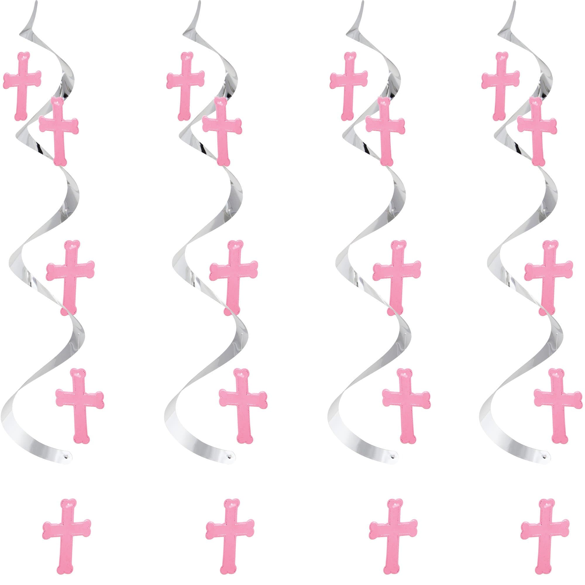 Creative Converting 5-Count Dizzy Dangler Hanging Cross Streamers, Silver/Pink