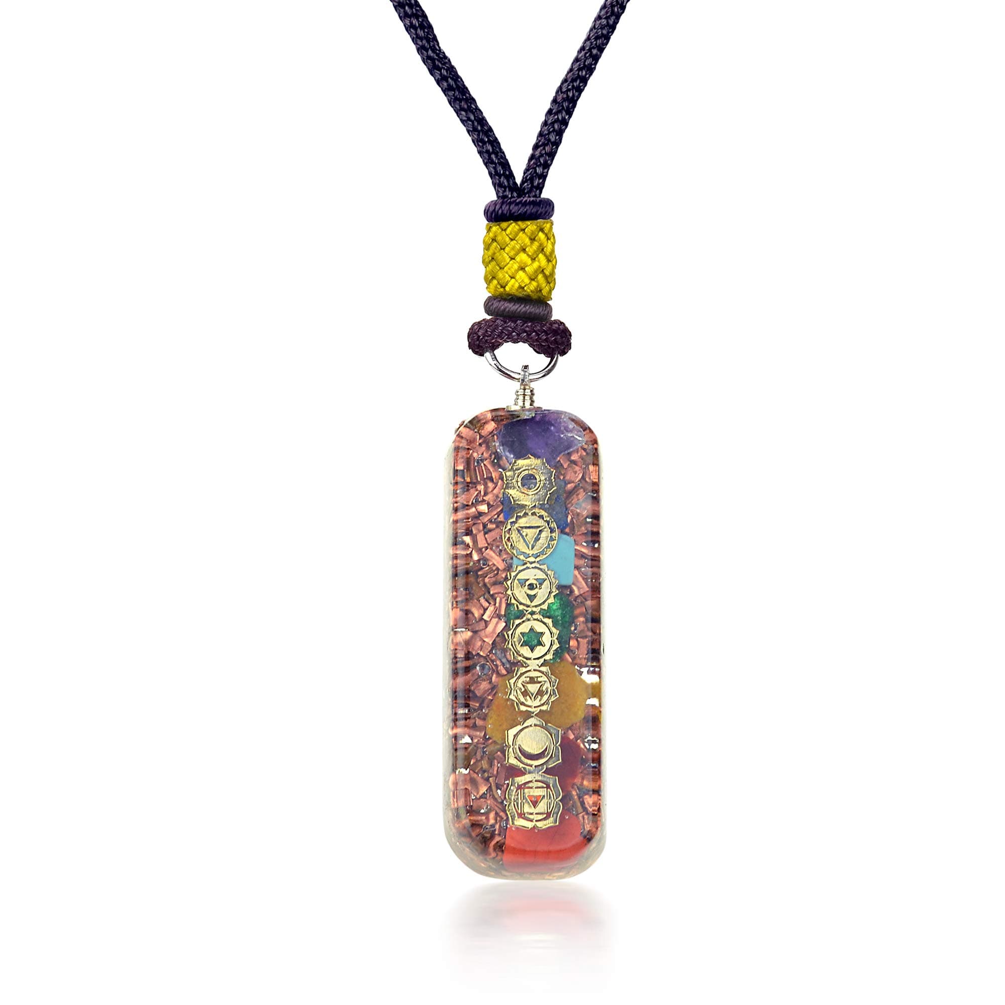Orgonite Crystal Seven Chakra Pipe Pendant - Handmade Orgone Chakra Symbol Gemstone Necklace for Spiritual Healing, Meditation, Reiki, Gift for Men and Women
