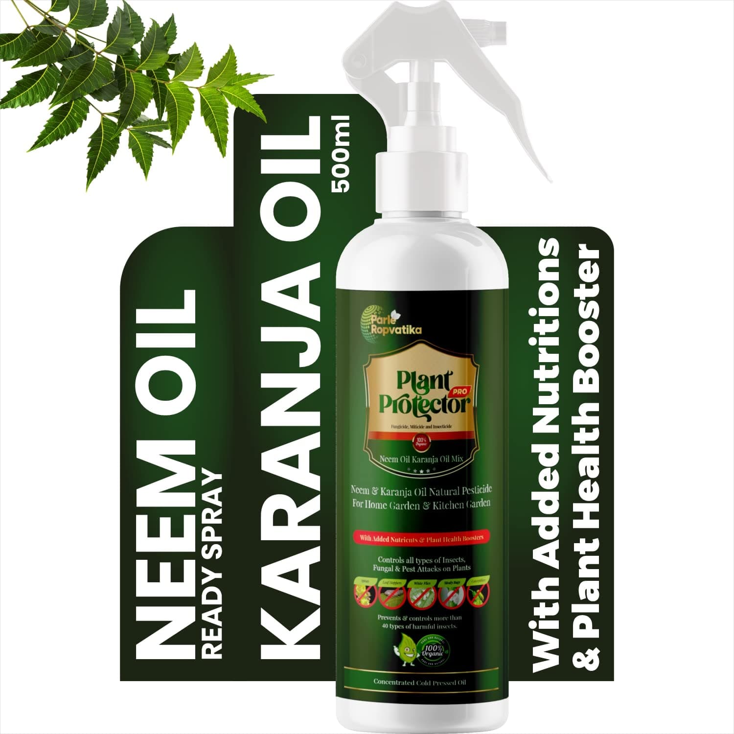 Parle Ropvatika Plant Protector PRO Ready Spray Neem Oil and Karanjia Oil | Natural Plant Pesticde | Control All Types of Insects, Fungal & Pets Attacks on Plants (500ml - Single)